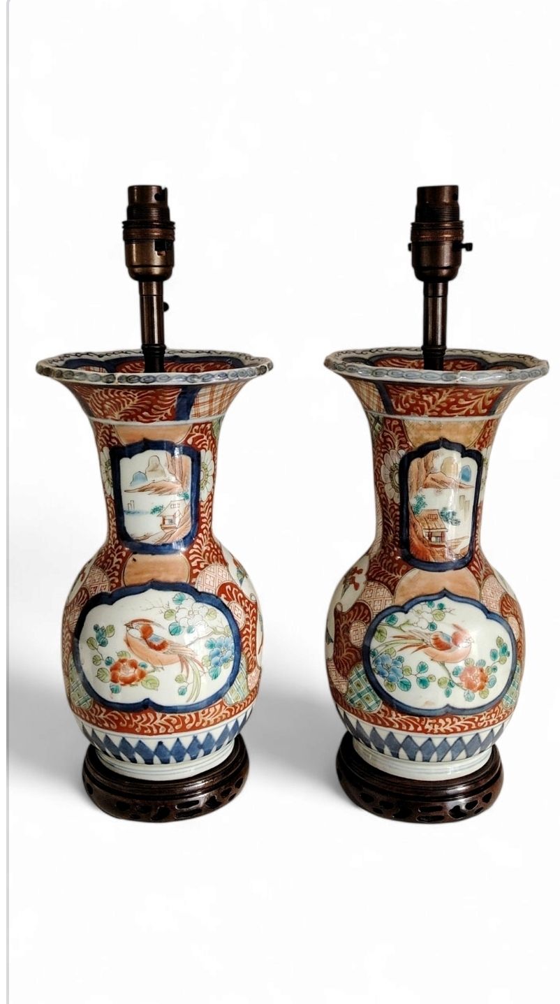 Pair Of C. 19th Meiji Arita  Yaki Imari Porcelain Vase Lamps photo furniture