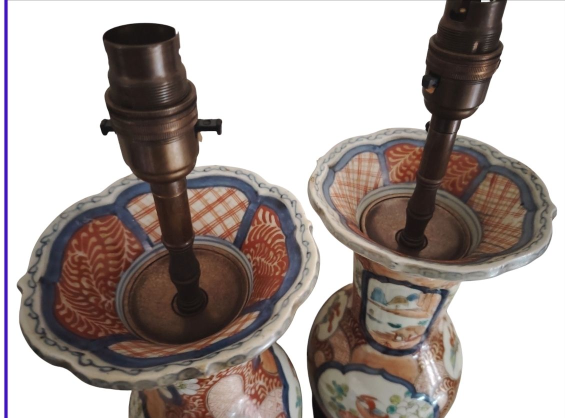 Pair Of C. 19th Meiji Arita  Yaki Imari Porcelain Vase Lamps photo 1150.0
