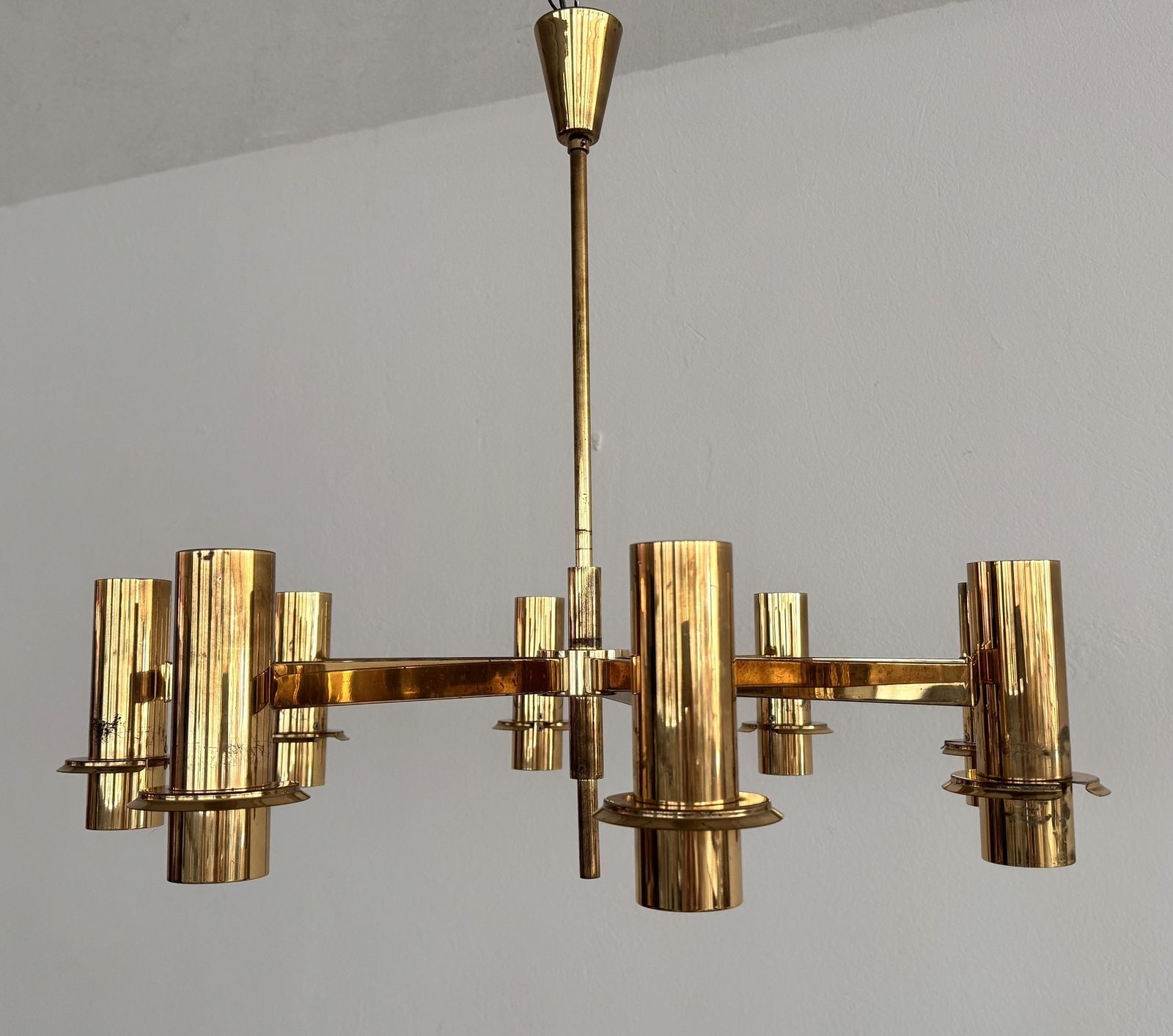 Lighting Hans Agne Jakobsson Midcentury Brass And Eight Light Glass Globes Chandelier photo