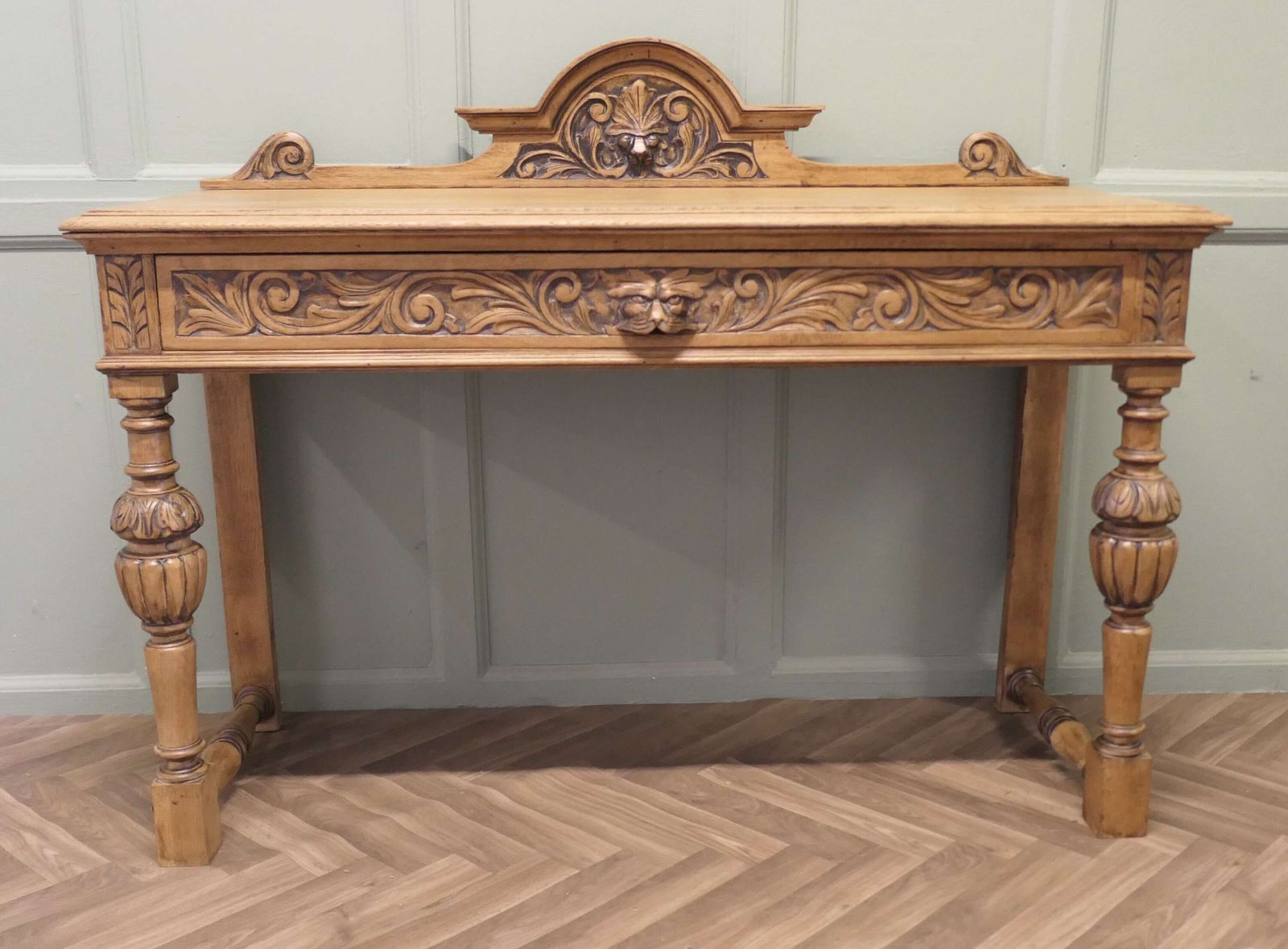 Green Man Carved Golden Oak Hall Table photo furniture