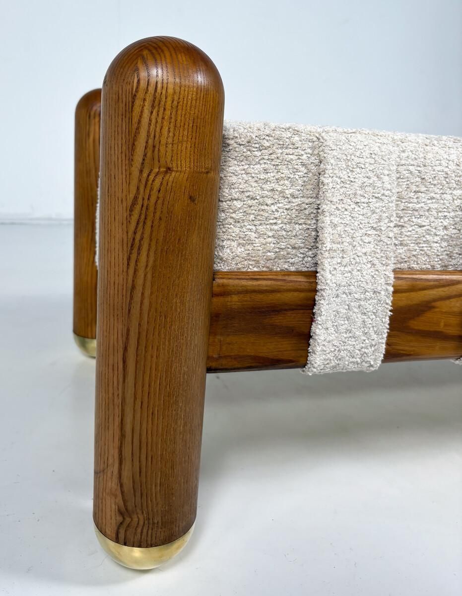 Contemporary Bench, Brass And Wood And Beige Fabric, Italy photo furniture