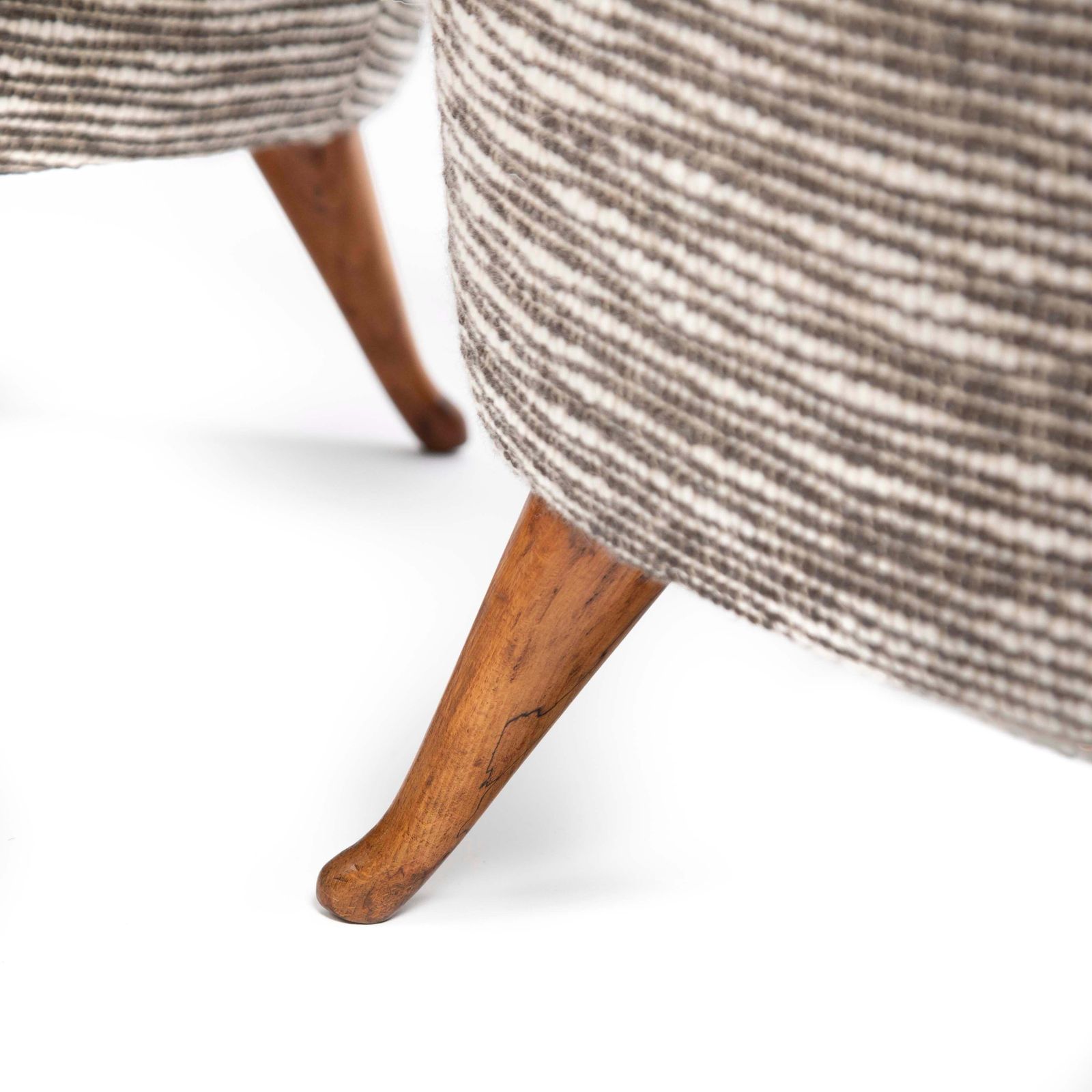 Furniture Pair Of Mid Century Italian Curved Armchairs Brown Offhwite Bouclé Fabric 1950s photo