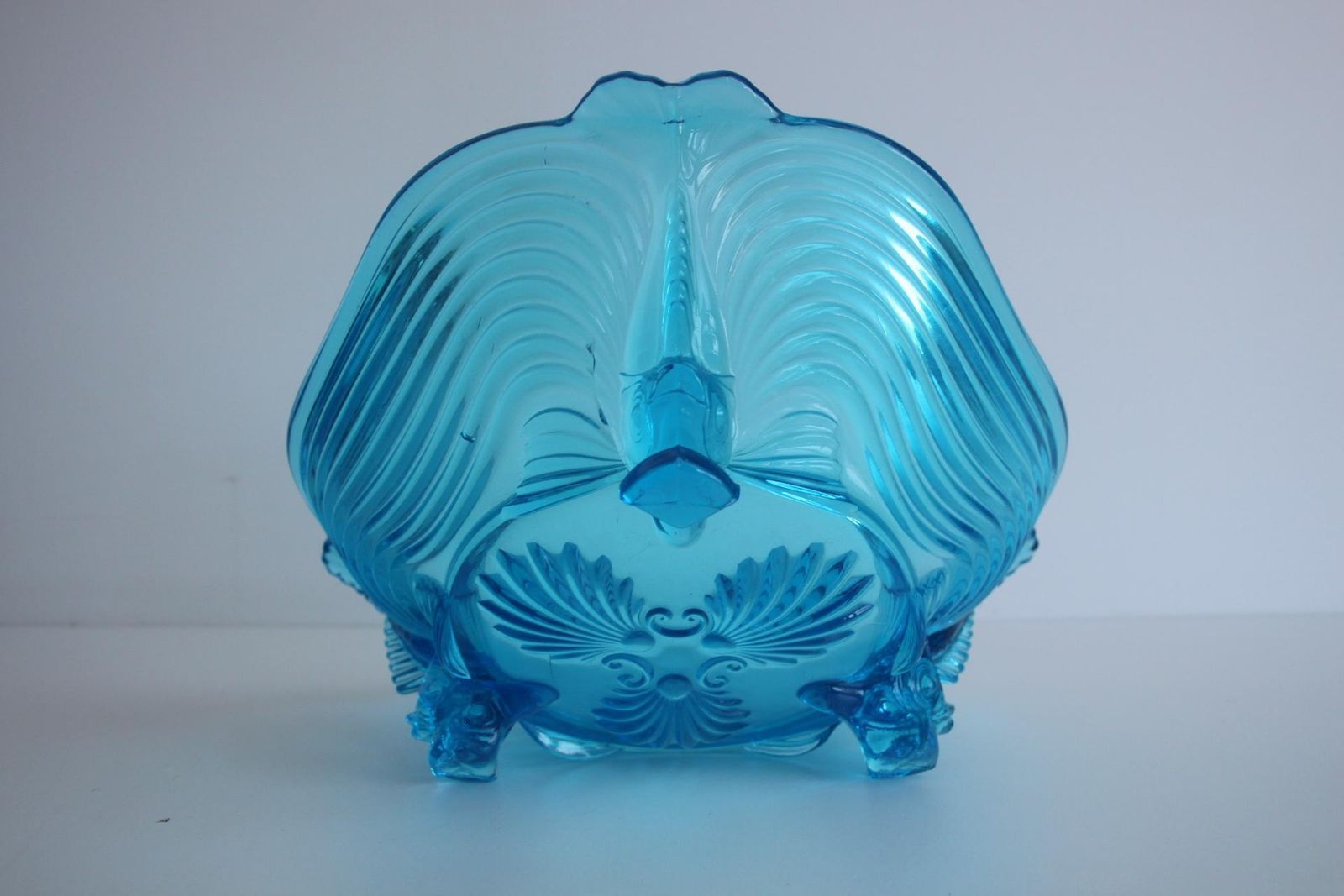 photo buy Rare Art Deco Glass Josef Inwald With Fish Feet Bowl Gorgeous Rich Blue, 1930s