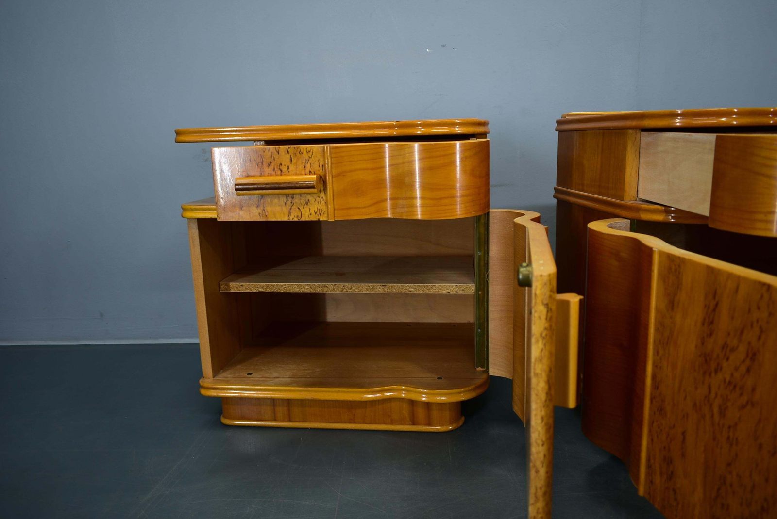1939s Pair Of Art Deco Bedside Tables, Czechoslovakia photo vintage
