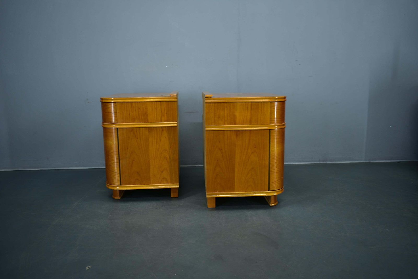 Furniture 1939s Pair Of Art Deco Bedside Tables, Czechoslovakia photo