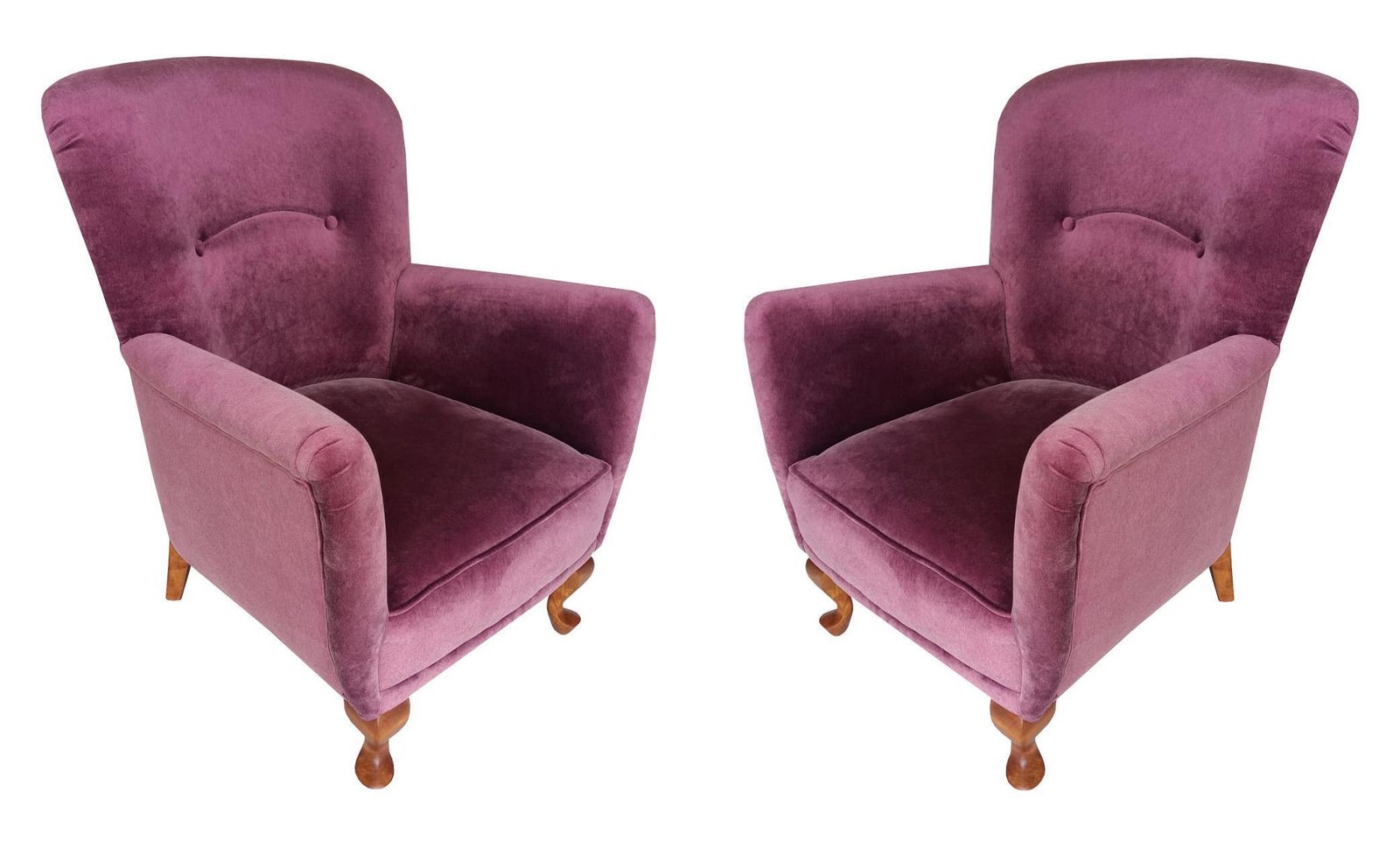 Pair Of Vintage Big Armchairs Burgundy Plum Velvet, Europe, 1960s photo furniture