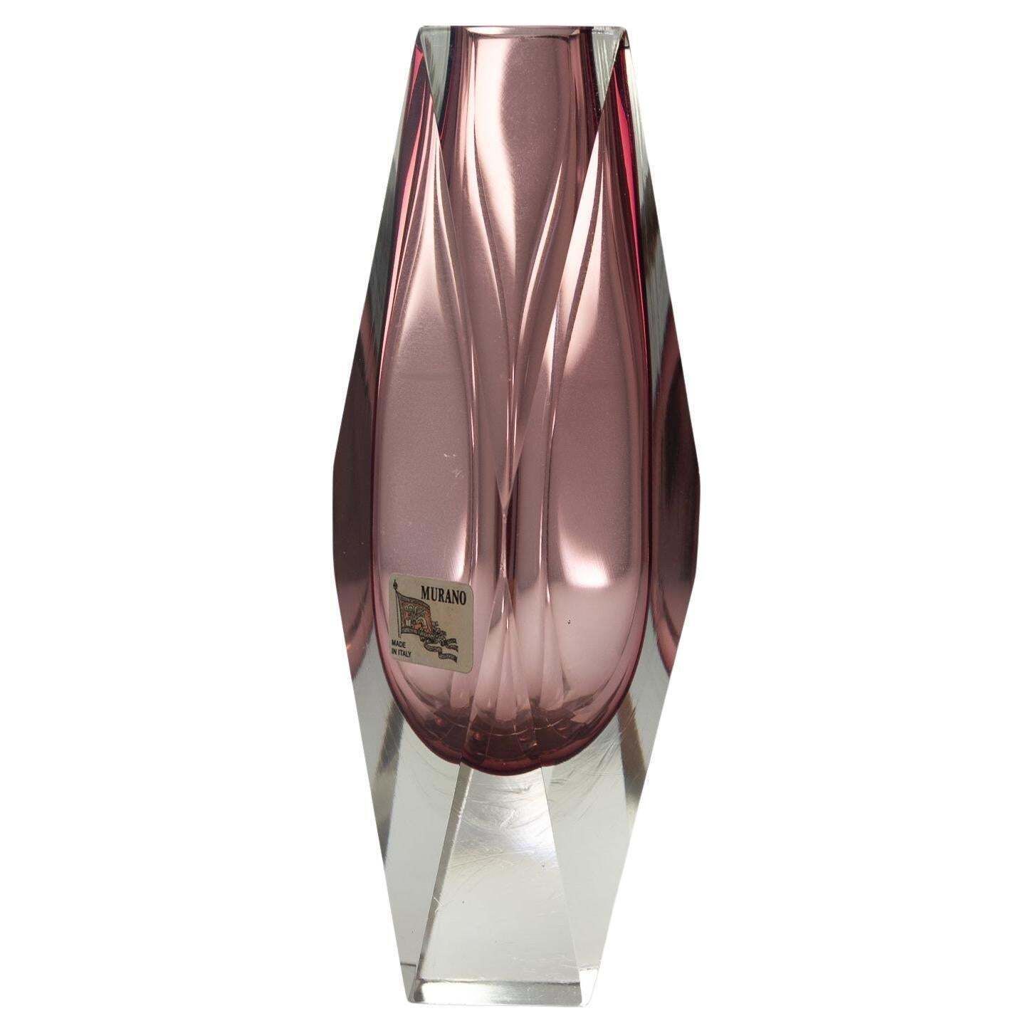 Italian Murano Thick Faceted Sommerso Glass Vase, 1970s.
