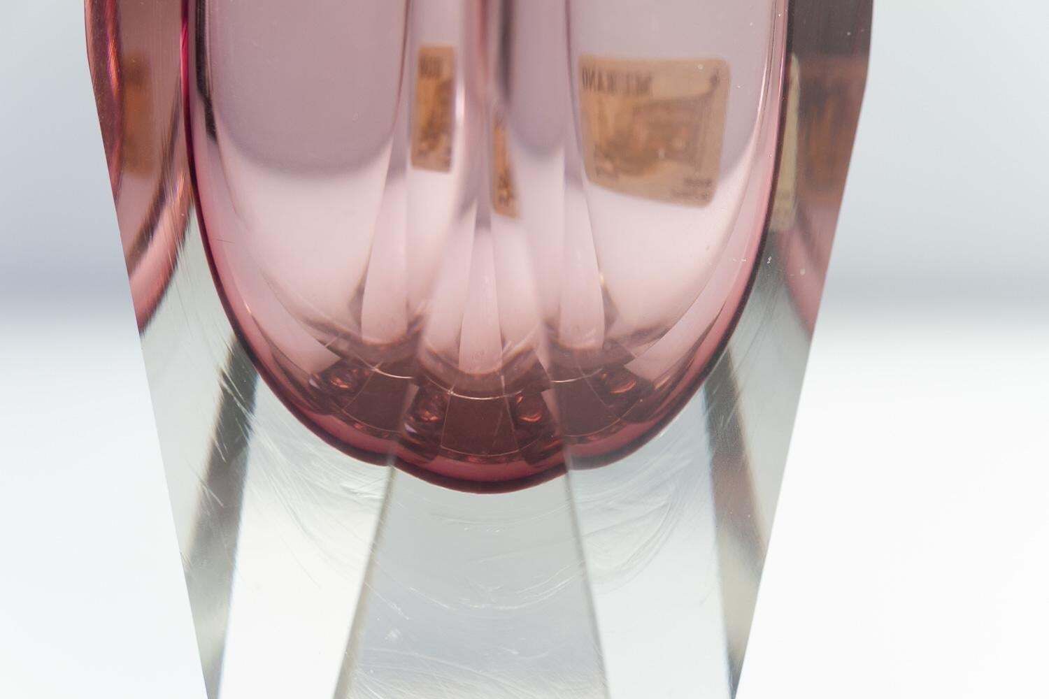 photo for sale Italian Murano Thick Faceted Sommerso Glass Vase, 1970s.