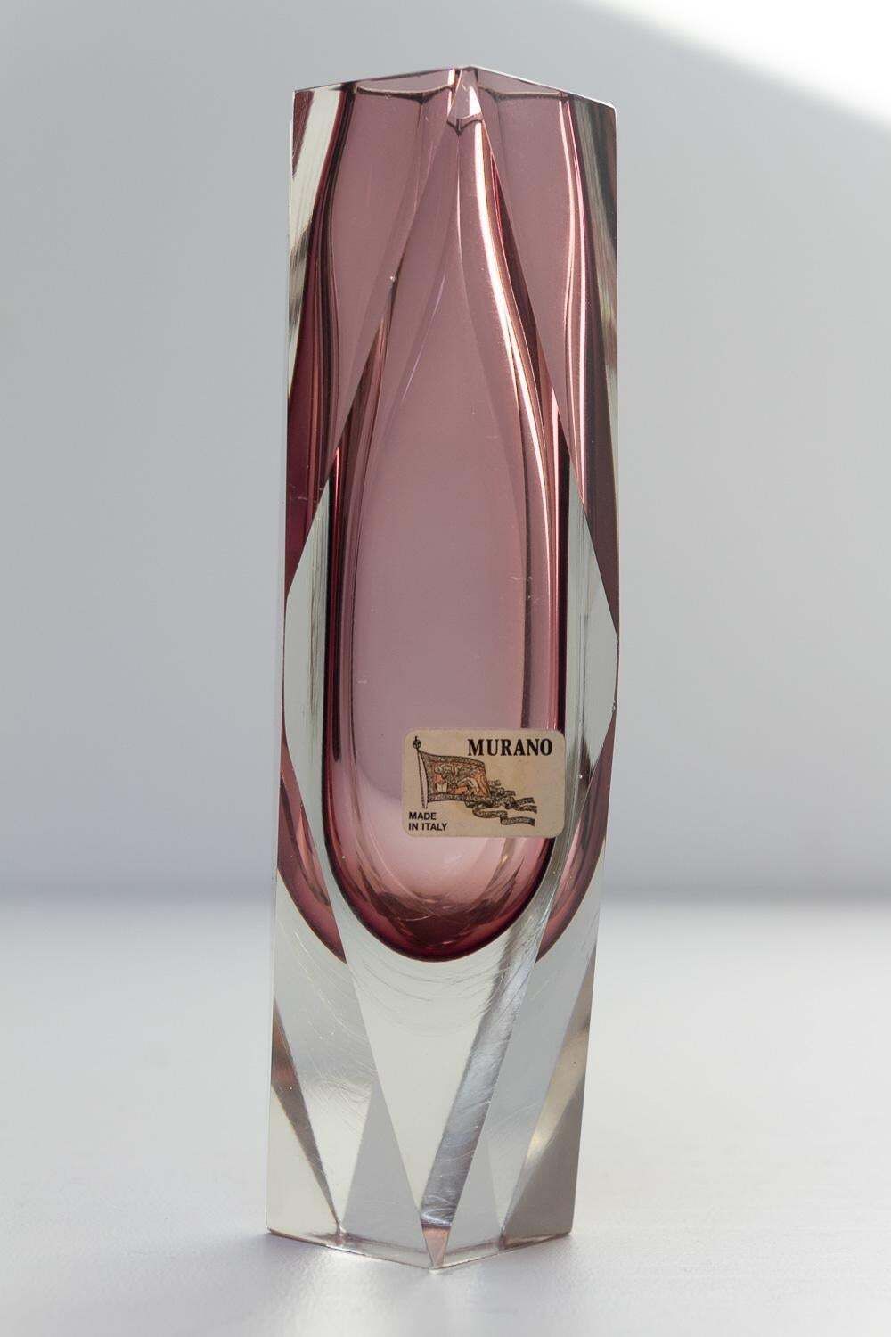 Home Decor Italian Murano Thick Faceted Sommerso Glass Vase, 1970s. photo