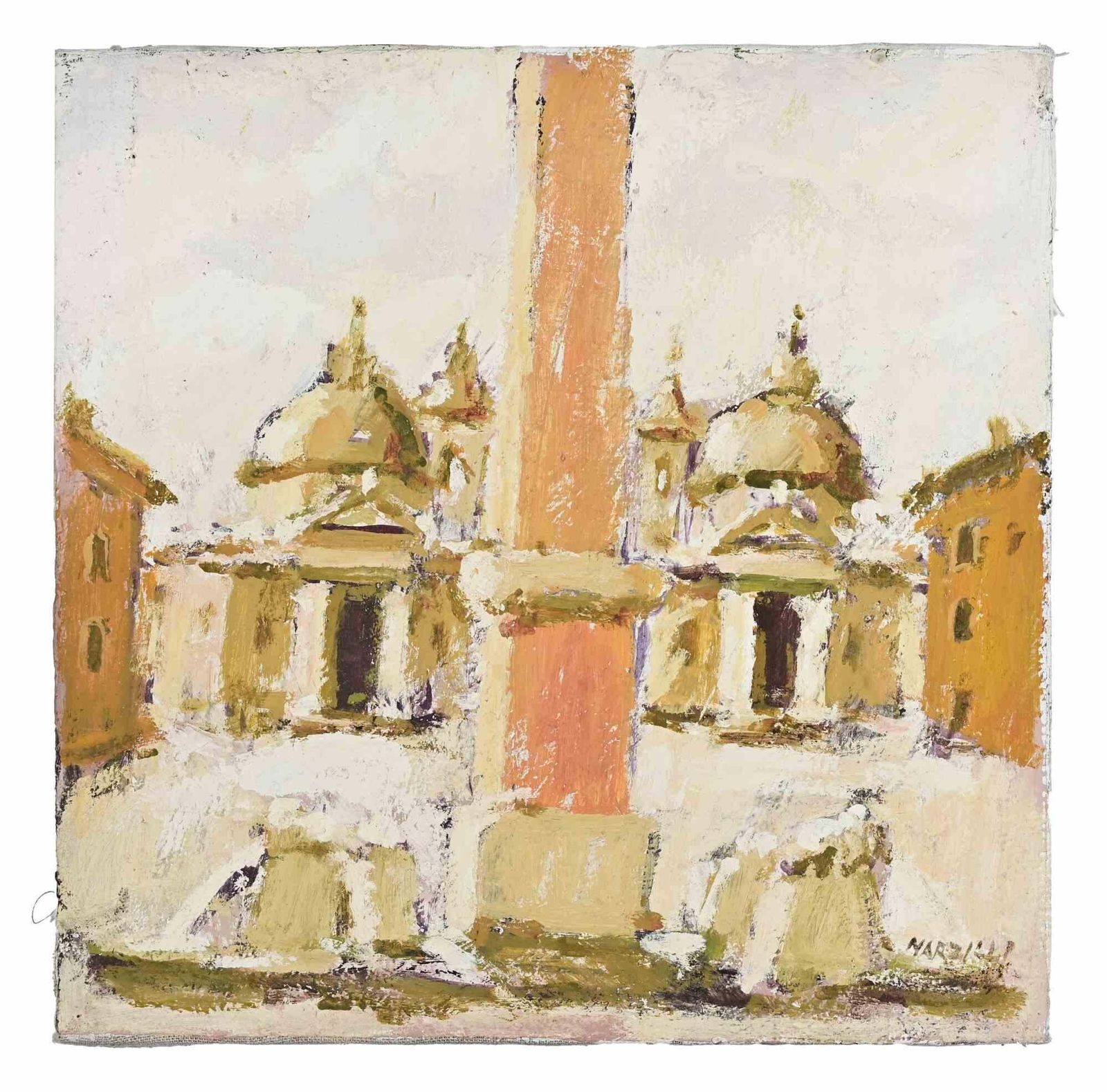 Franco Marzilliview Of Piazza Del Popolo, Rome   Oil Painting By Franco Marzilli   1970s1970s