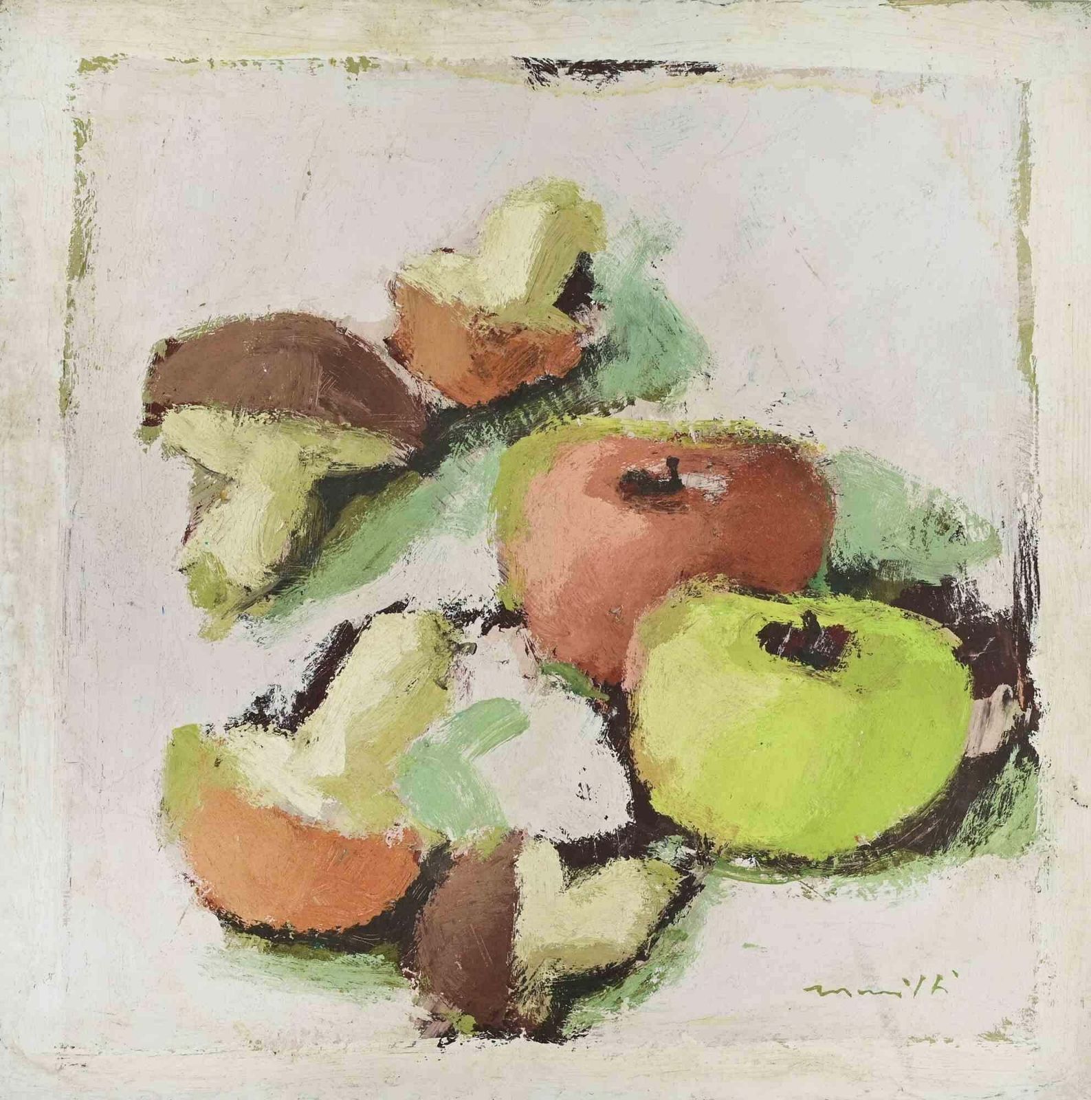 Franco Marzillistill Life With Apples And Mushrooms   Oil Painting By Franco Marzilli   1970s1970s photo furniture