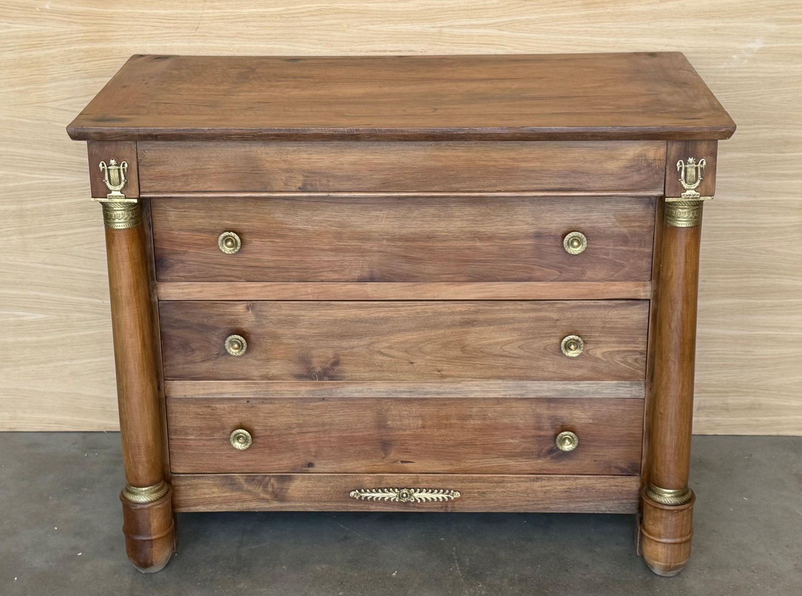 1830s French Empire Mahogany Chest With Four Drawers And Gilded Edges, Commode photo for sale