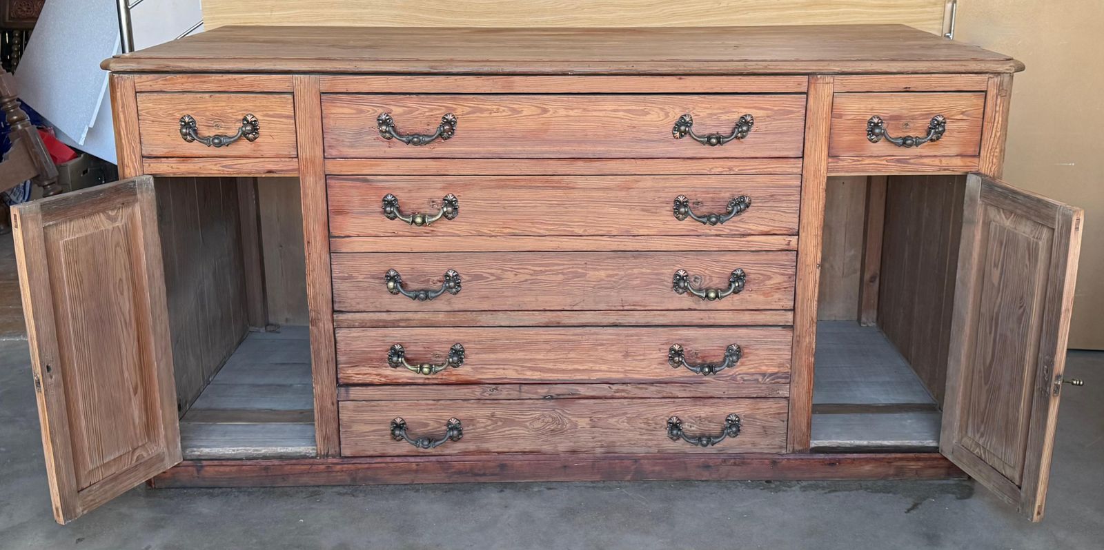 Large 20th Church Spanish Baroque Carved Walnut Tuscan Credenza Or Buffet photo for sale
