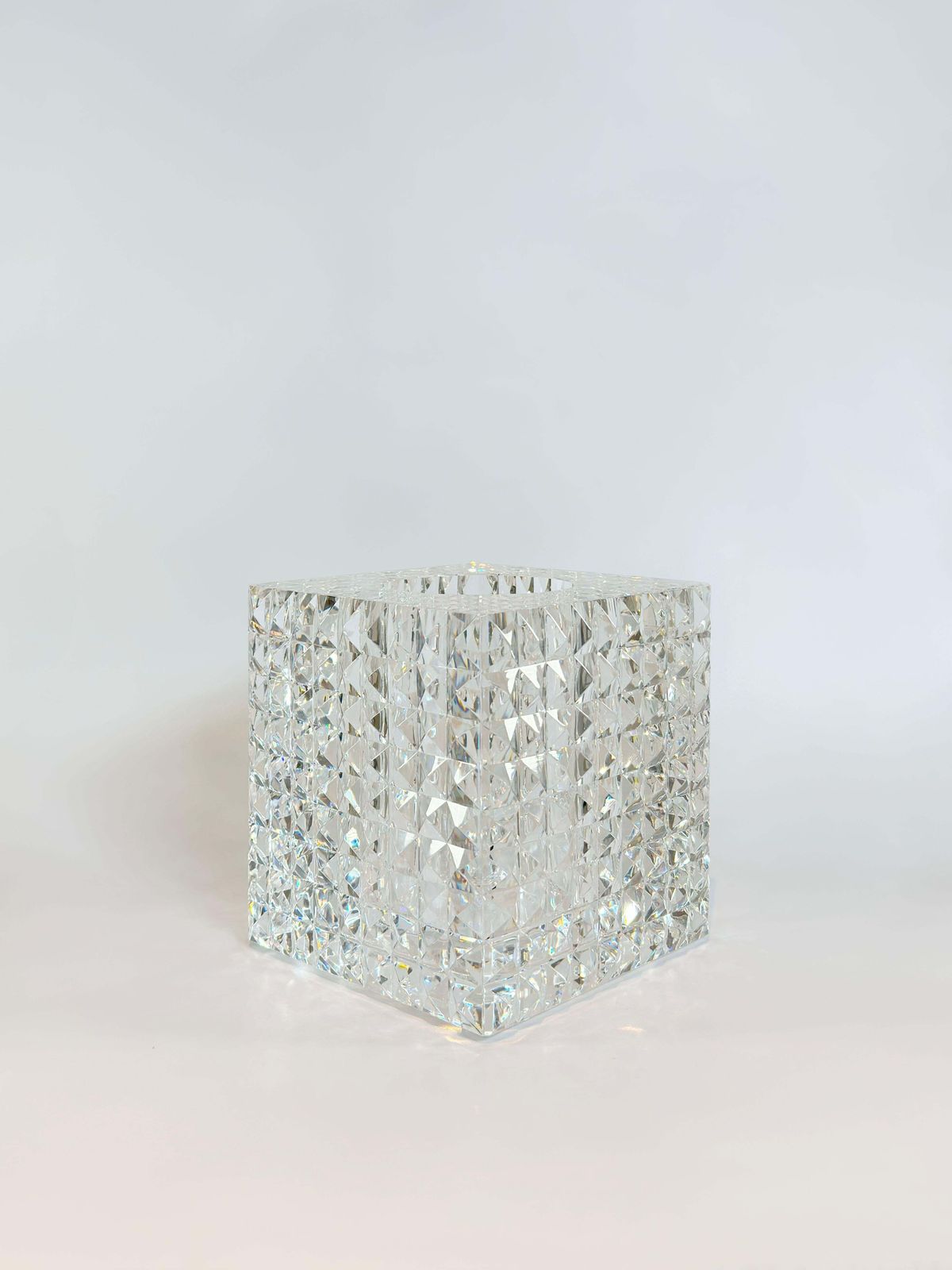 Pair Of Veritas Contemporary Faceted Optical Glass Square Vases, Texas, 2016 photo Home Decor