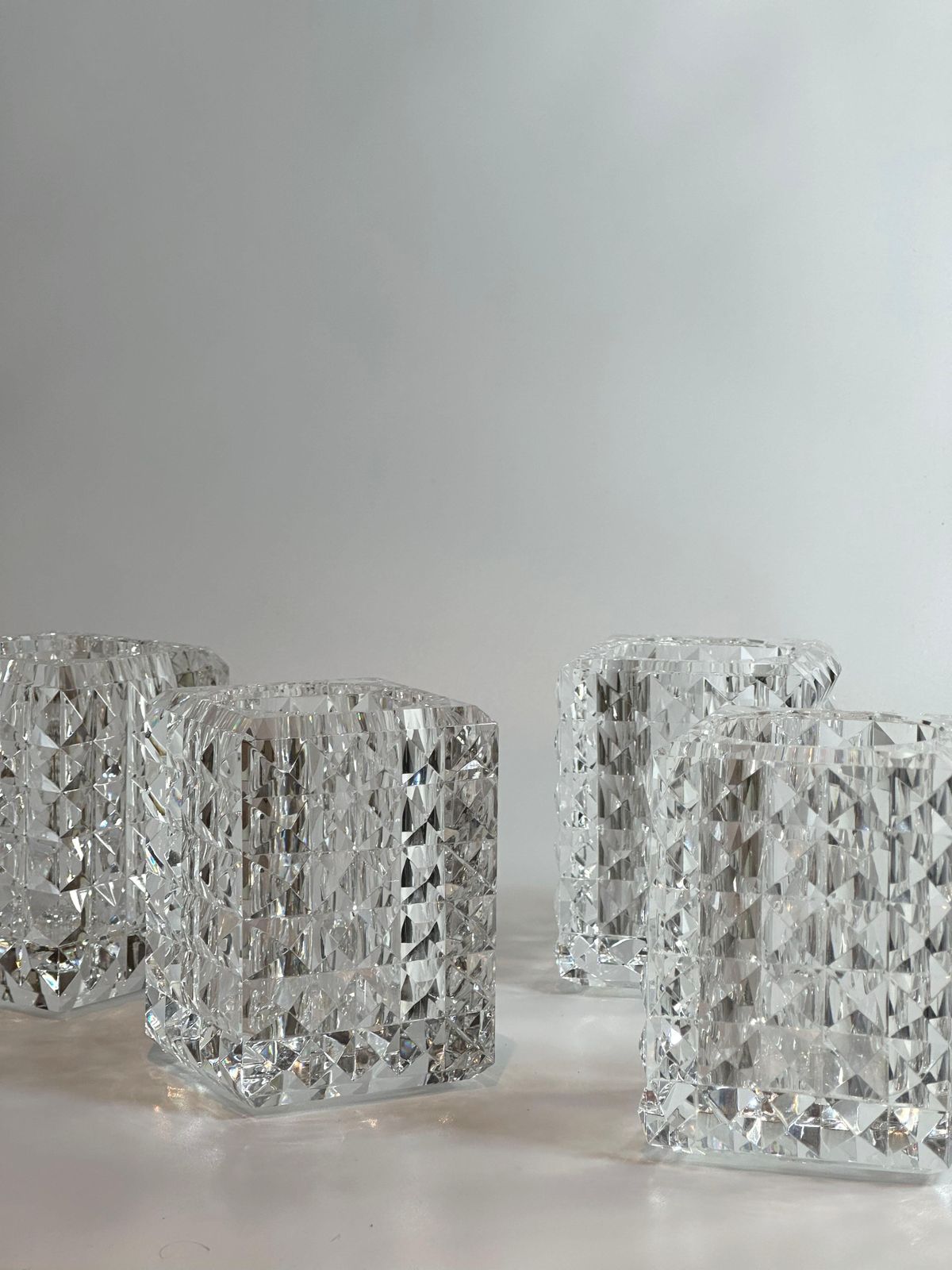 Set Of Four Veritas Faceted Optical Glass Candle Votives, Texas, 2016 photo 1200.0