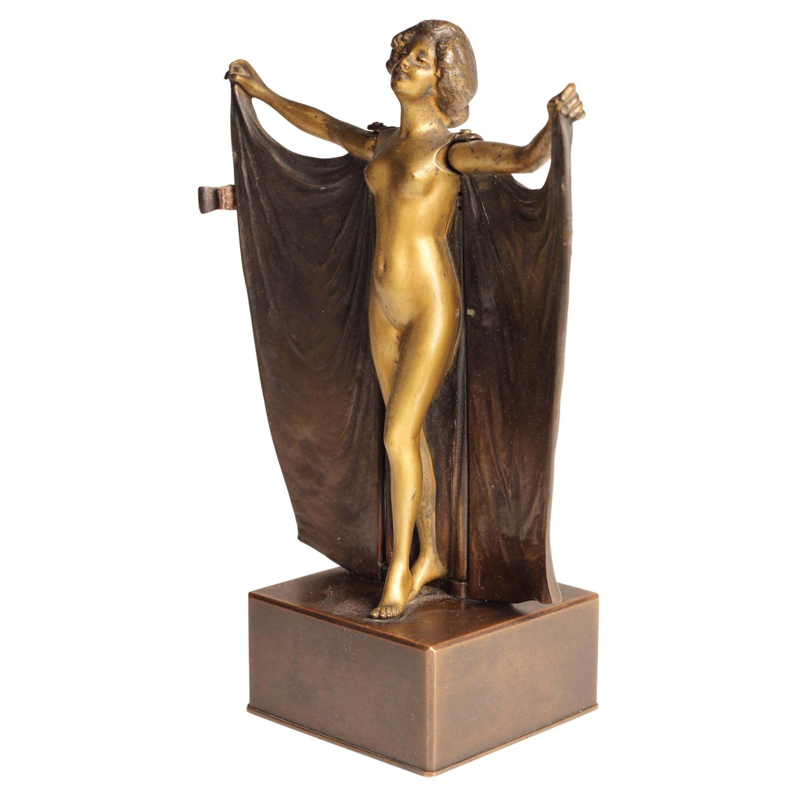 Art Deco Carl Kauba Automaton Bronze Nude With Mechanical Cape 1920’s Austria
