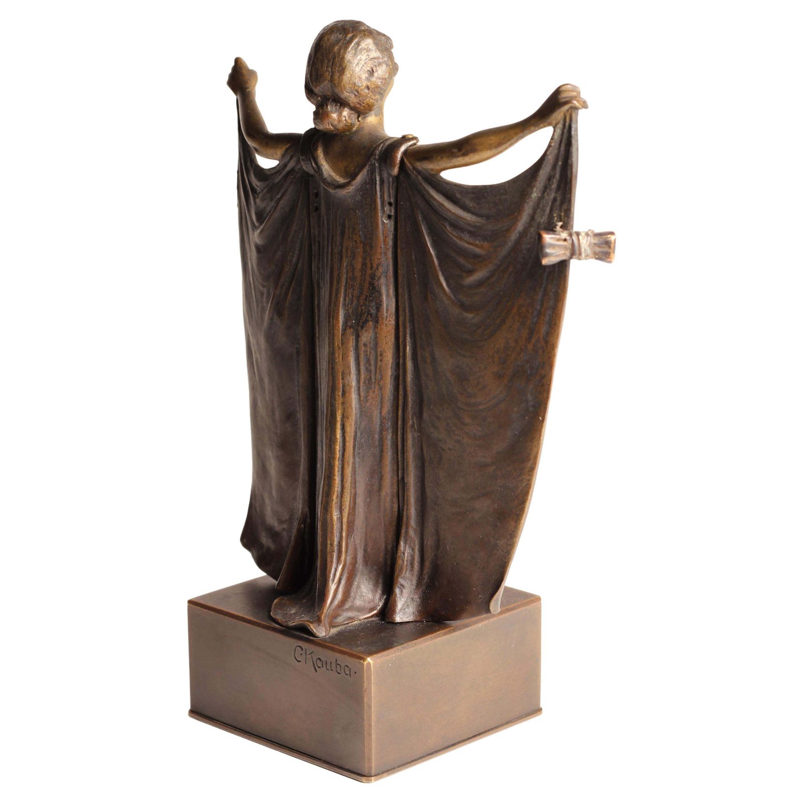 photo for sale Art Deco Carl Kauba Automaton Bronze Nude With Mechanical Cape 1920’s Austria