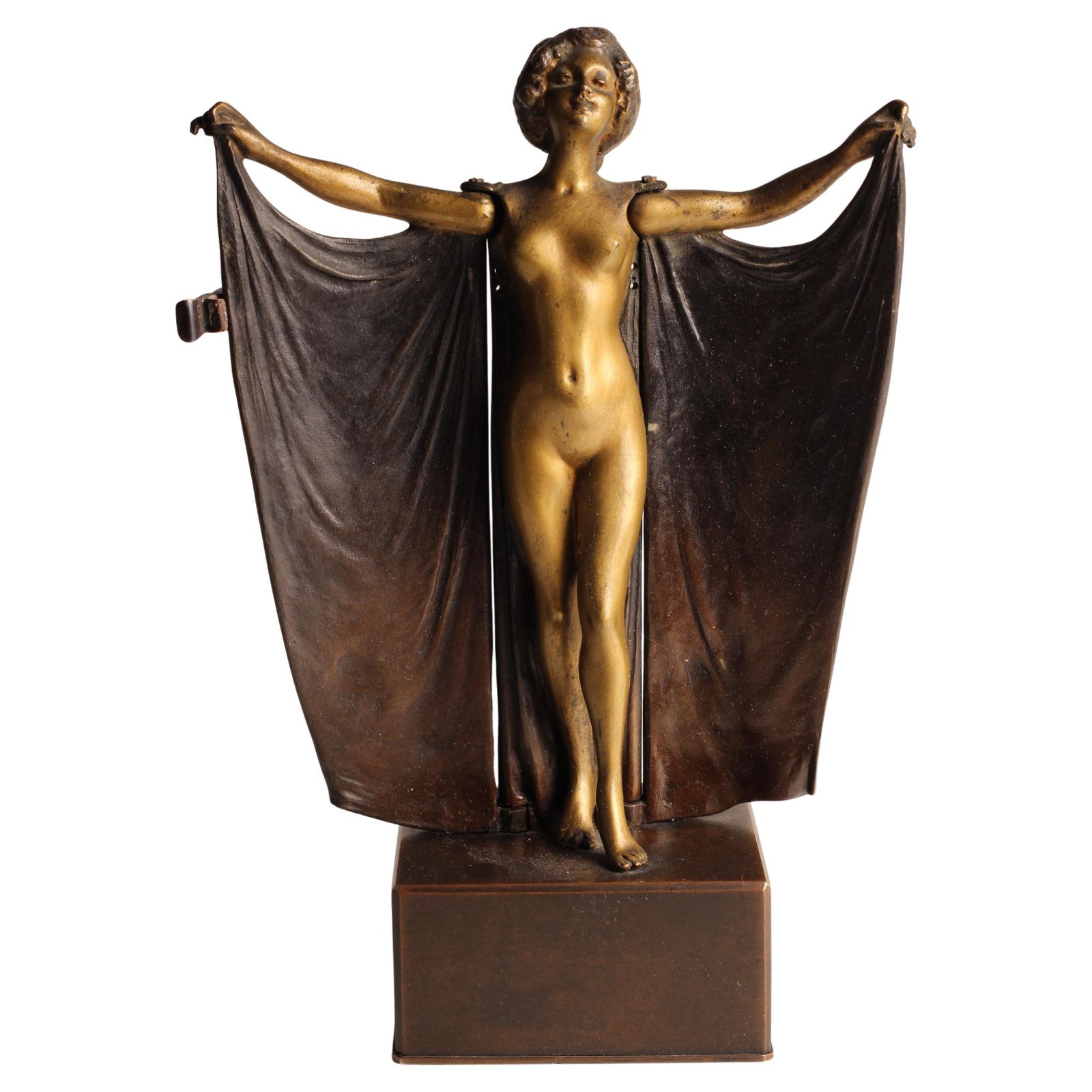 photo vintage Art Deco Carl Kauba Automaton Bronze Nude With Mechanical Cape 1920’s Austria