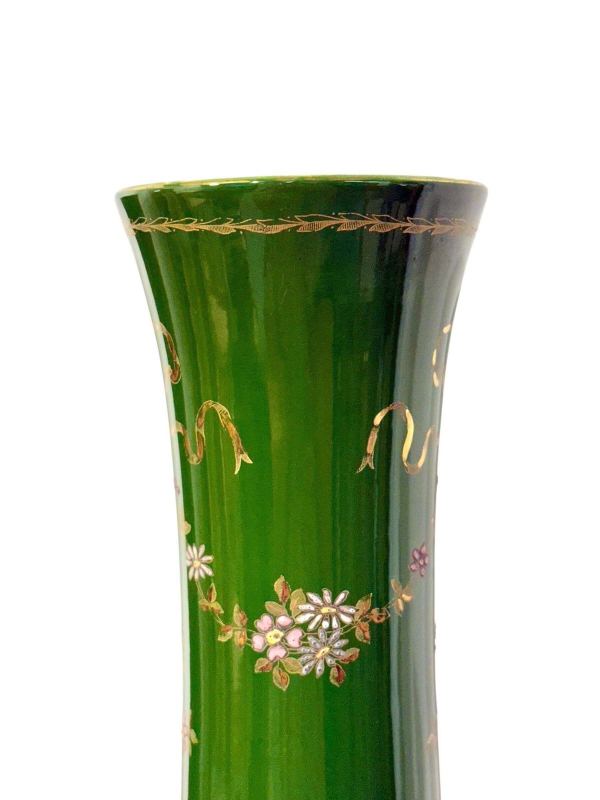 photo for sale Rare Impressive Pair Of Green Faience Vases By Longchamp, France, 1876