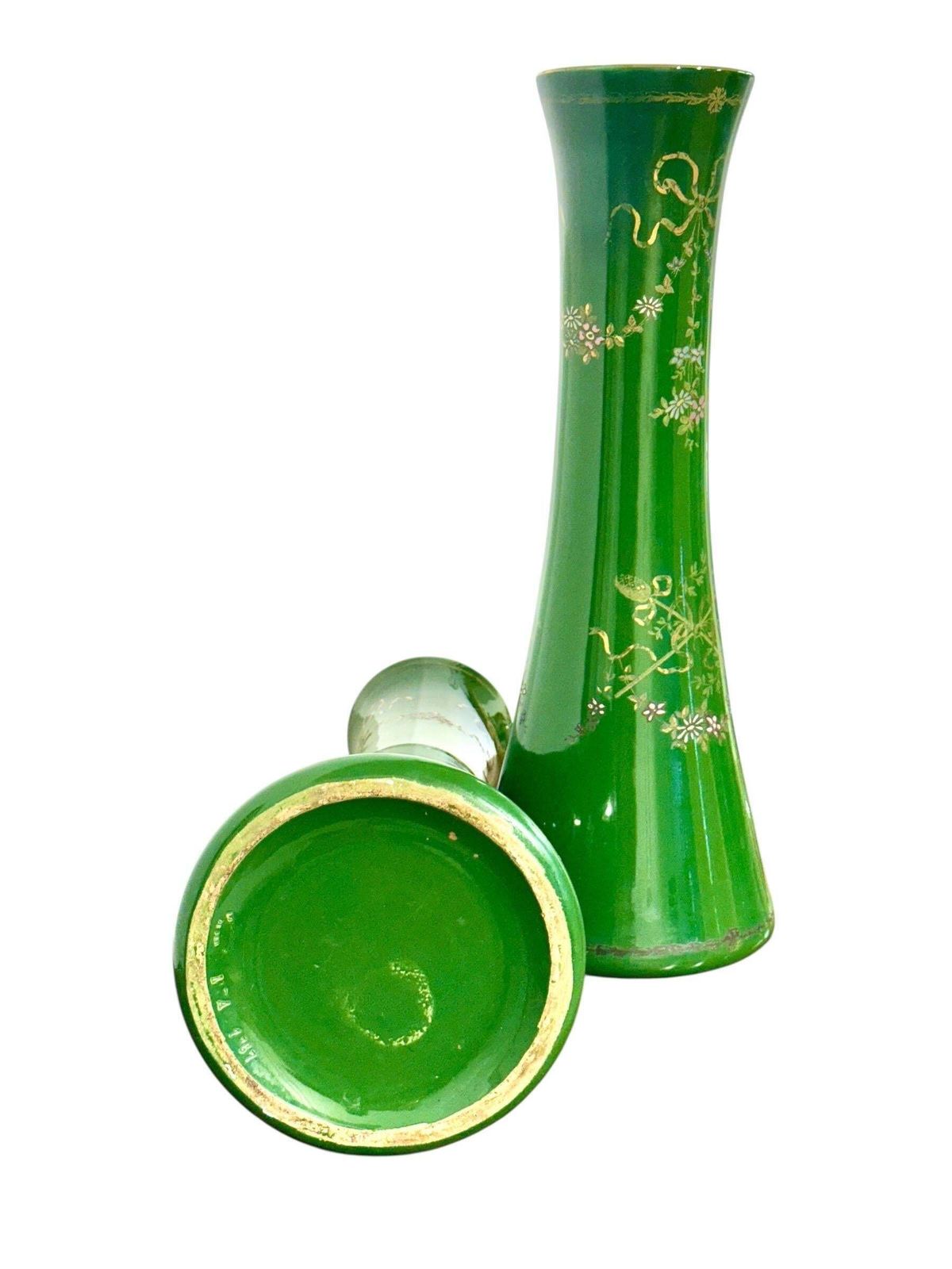 photo vintage Rare Impressive Pair Of Green Faience Vases By Longchamp, France, 1876