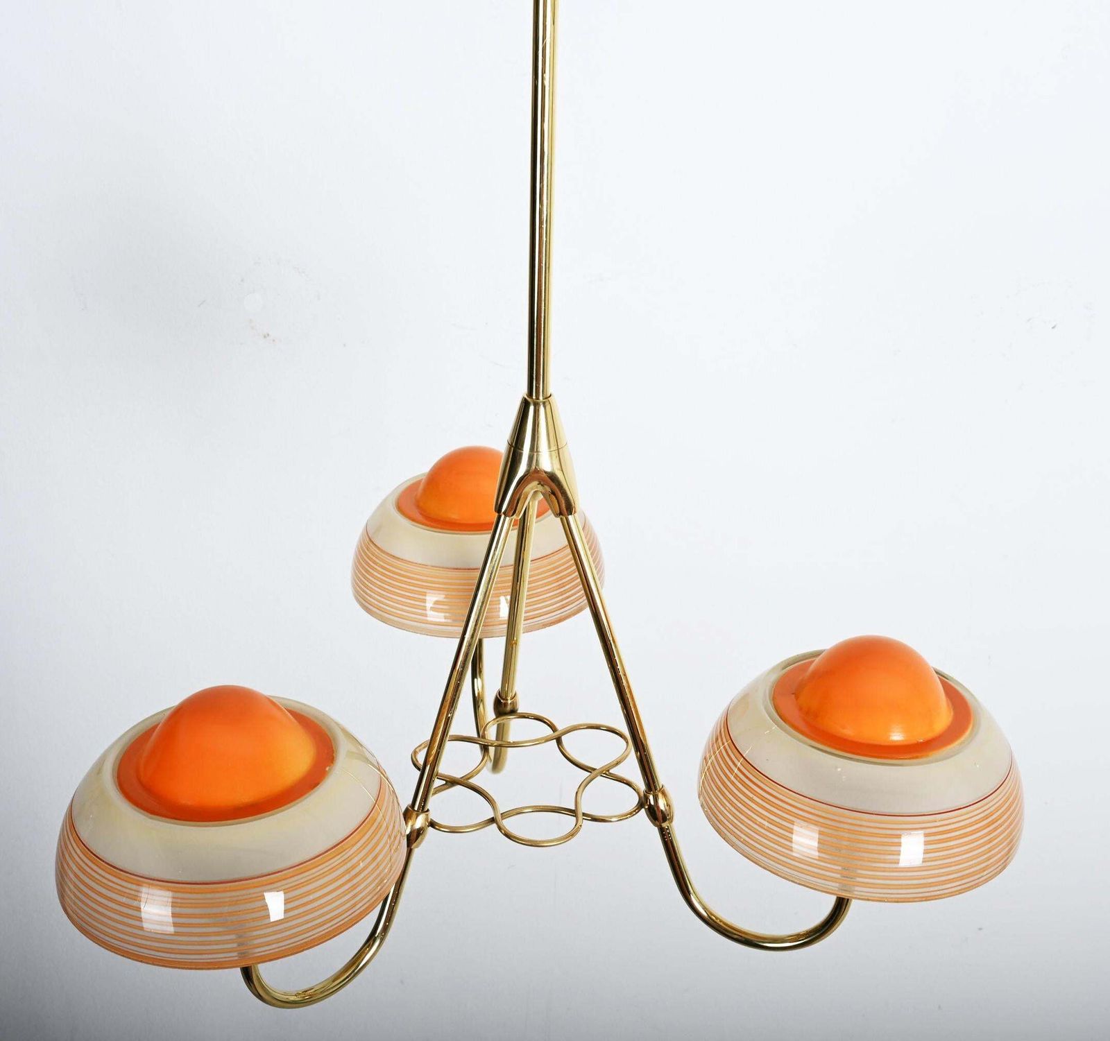 Fog & Mørup Brass Chandelier With Opaline Glass Shades photo vintage
