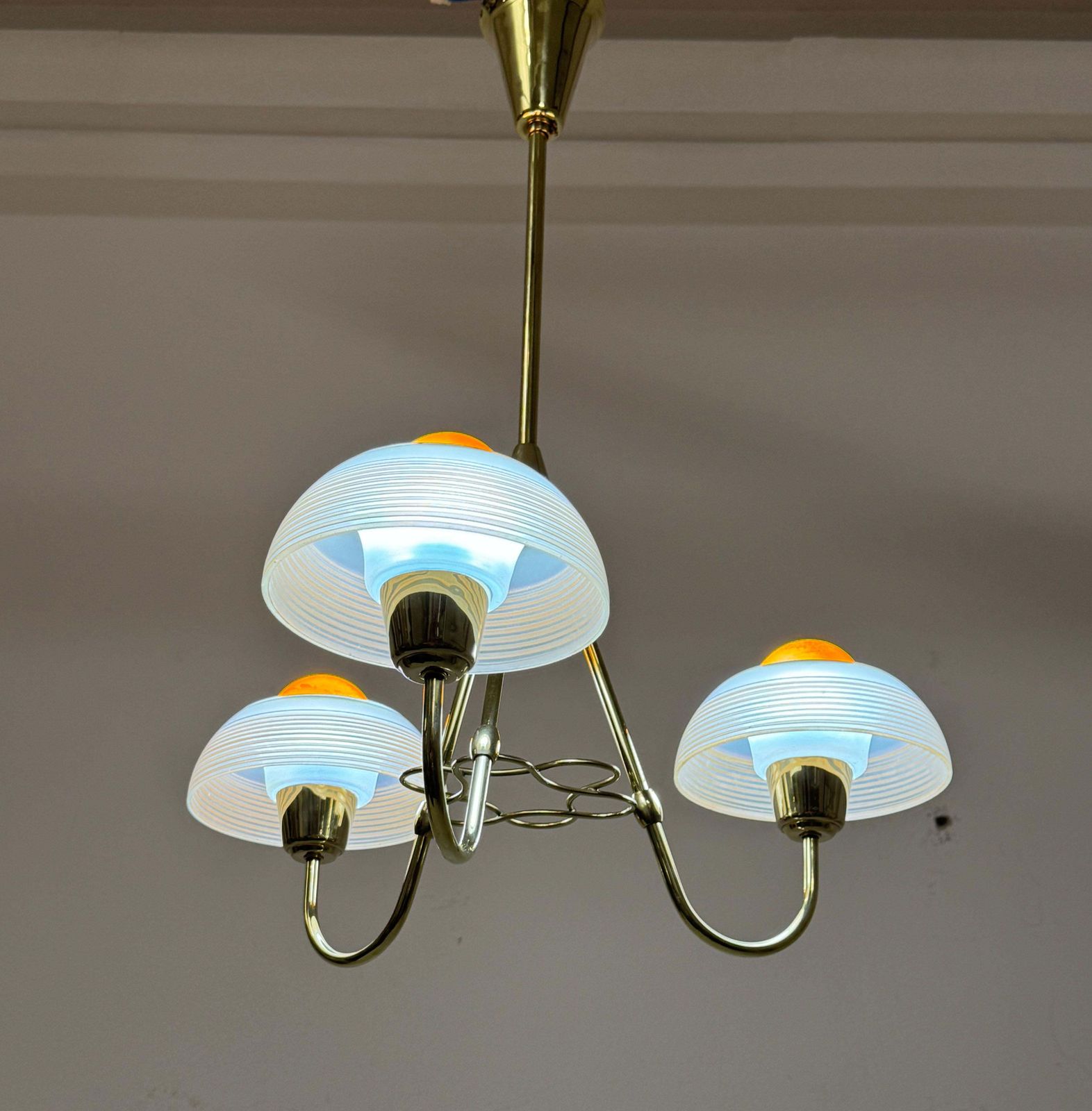 photo buy Fog & Mørup Brass Chandelier With Opaline Glass Shades