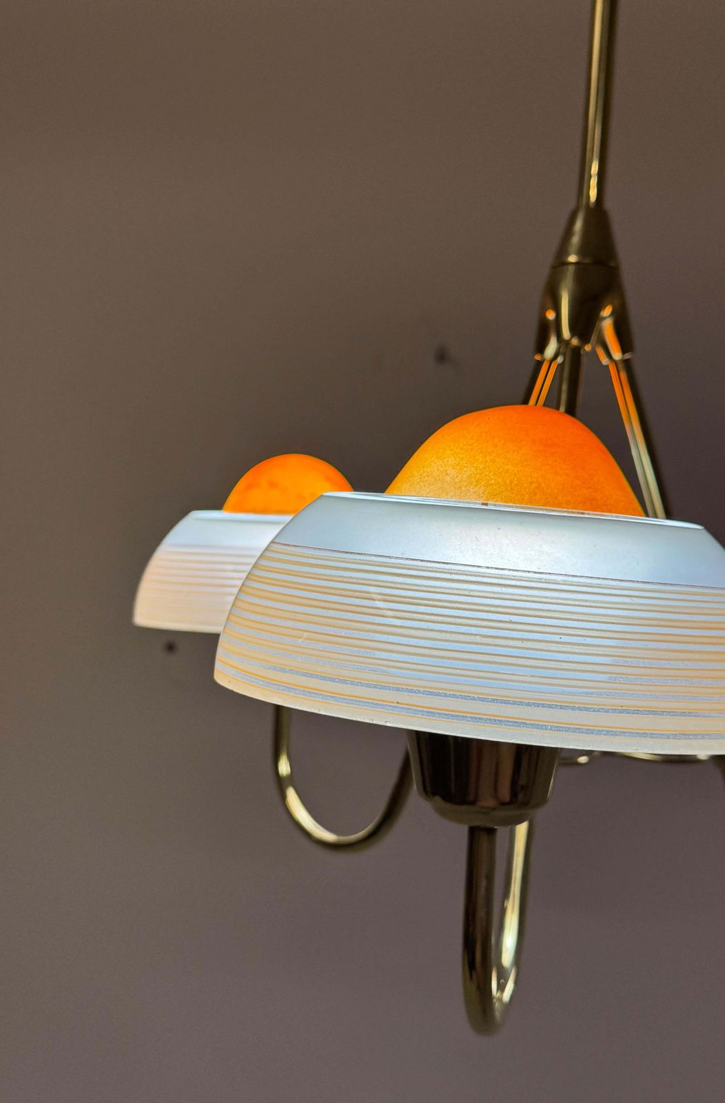 photo vintage Fog & Mørup Brass Chandelier With Opaline Glass Shades