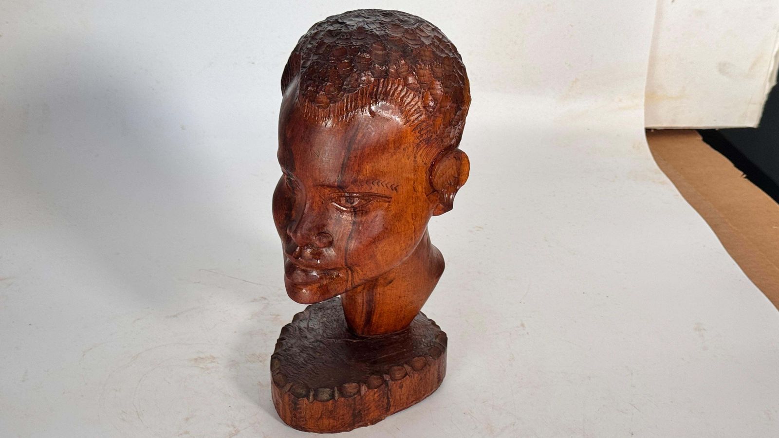 Hand Carved African Head Sculpture In Patinated Wood – Mid Century Decoration photo 444.0