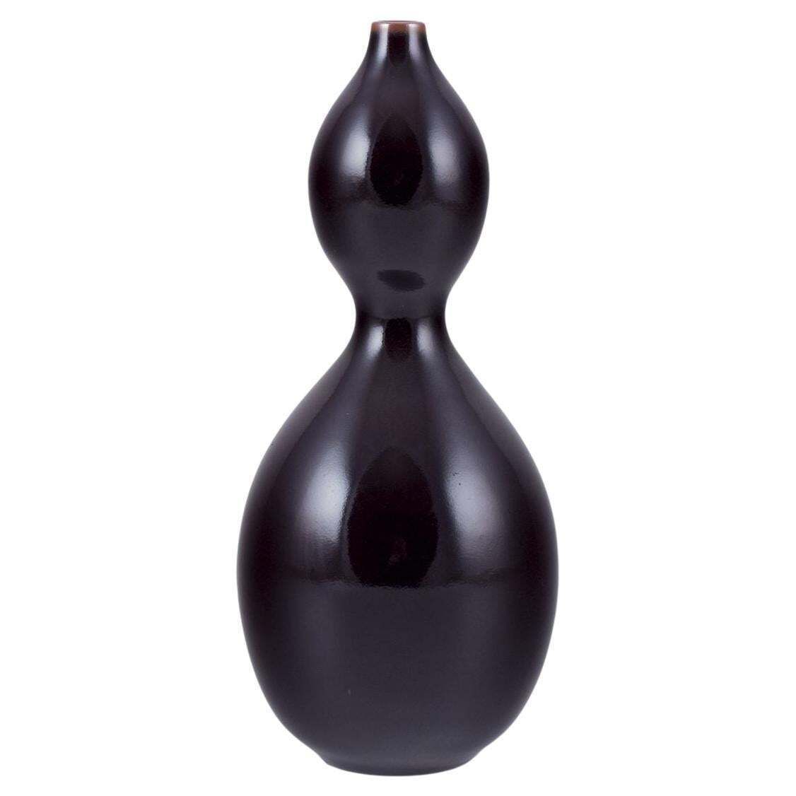 Nils Thorsson For Royal Copenhagen. Unique Stoneware Vase, Double Gourd Shaped.