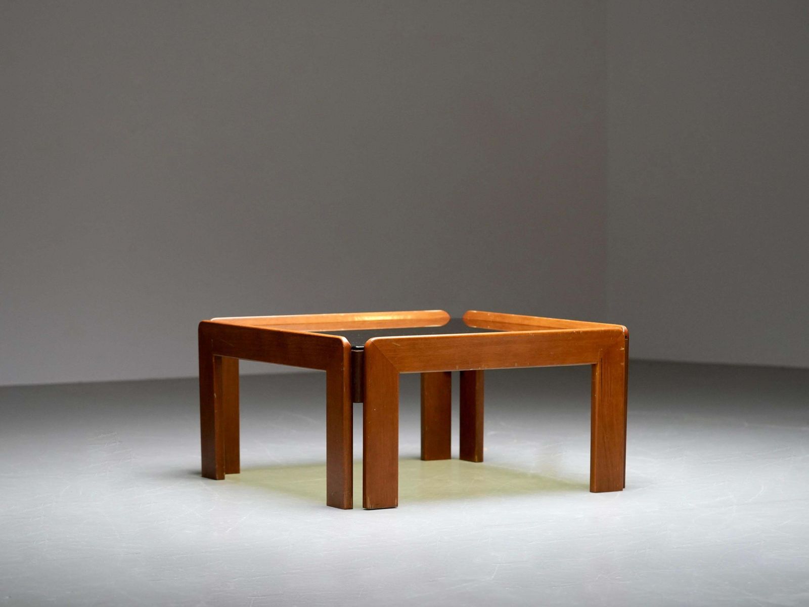 Afra And Tobia Scarpa Coffee Table In Walnut And Glass, Italy, 1960's photo for sale