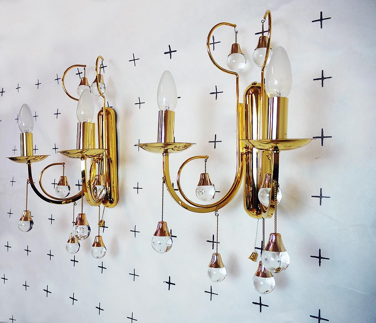 Murano Teardrop Wall Sconces Glass & Gilt Brass By Gaetano Sciolari, Set Of 2 photo furniture