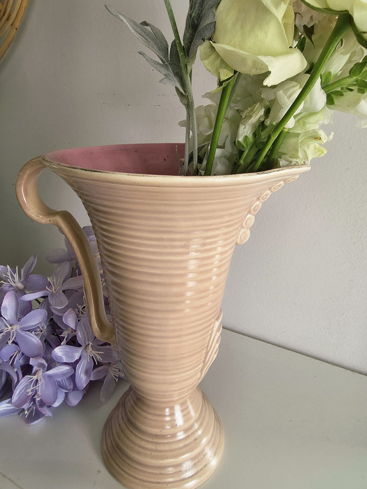 Magnificent And Unique 1920's Royal Falconware Vase In Pale Strawberry Cream photo vinterior