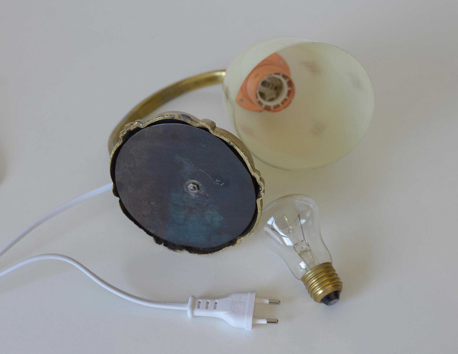 photo furniture Antique Bedside Lamp / Art Deco Desk Lamp / Brass Table Light / Hand Blown Glass / Handmade Light Fixture 1940's
