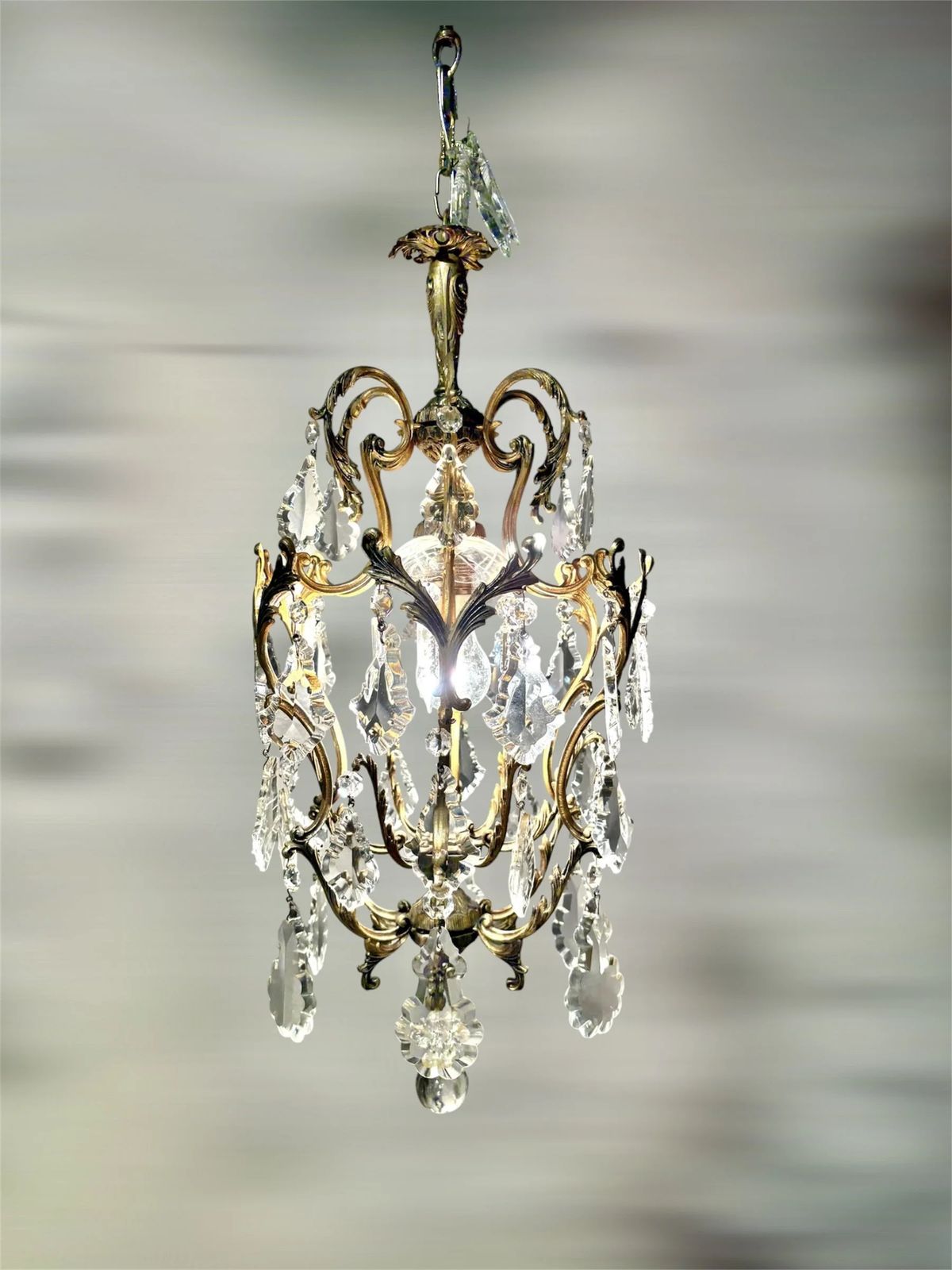 Italian Florentine "Birdcage" Crystal Chandelier photo Lighting