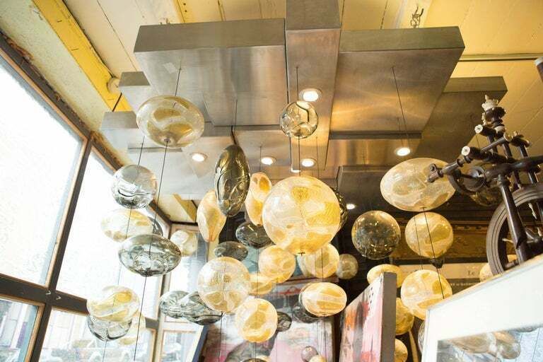 Exquisite Handblown Glass Chandelier Light Installation By Ken Gangbar photo for sale