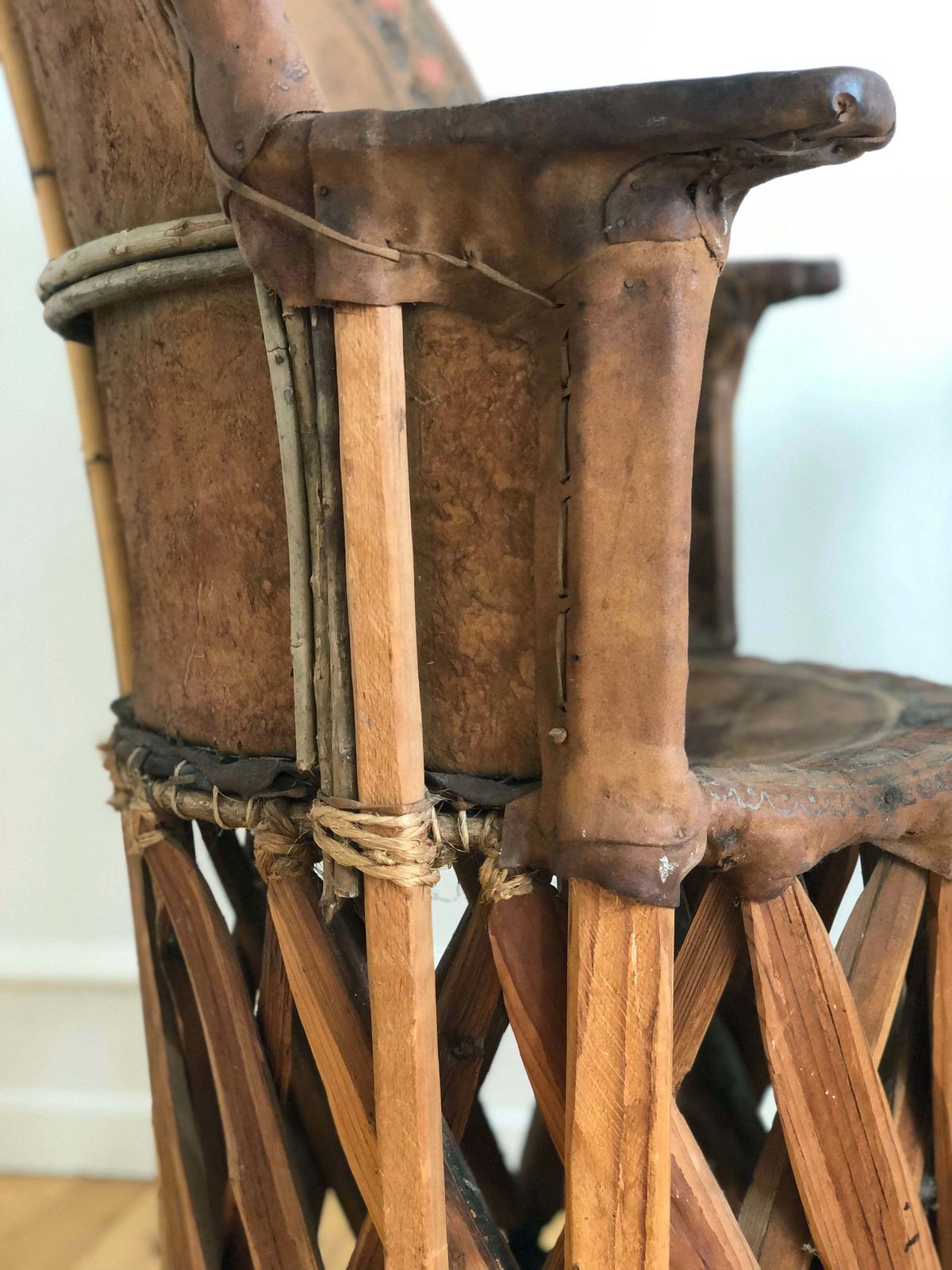 Mexican Equipale Folk Art Chair With Hand Painted Bullfight Scene 1930s photo Furniture