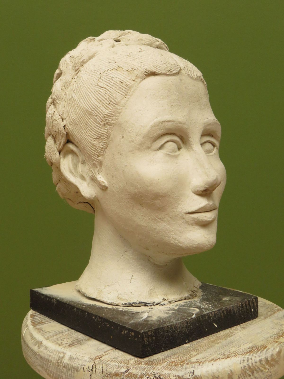Vintage Cast Plaster Bust Statue Of A Ladies Head photo for sale