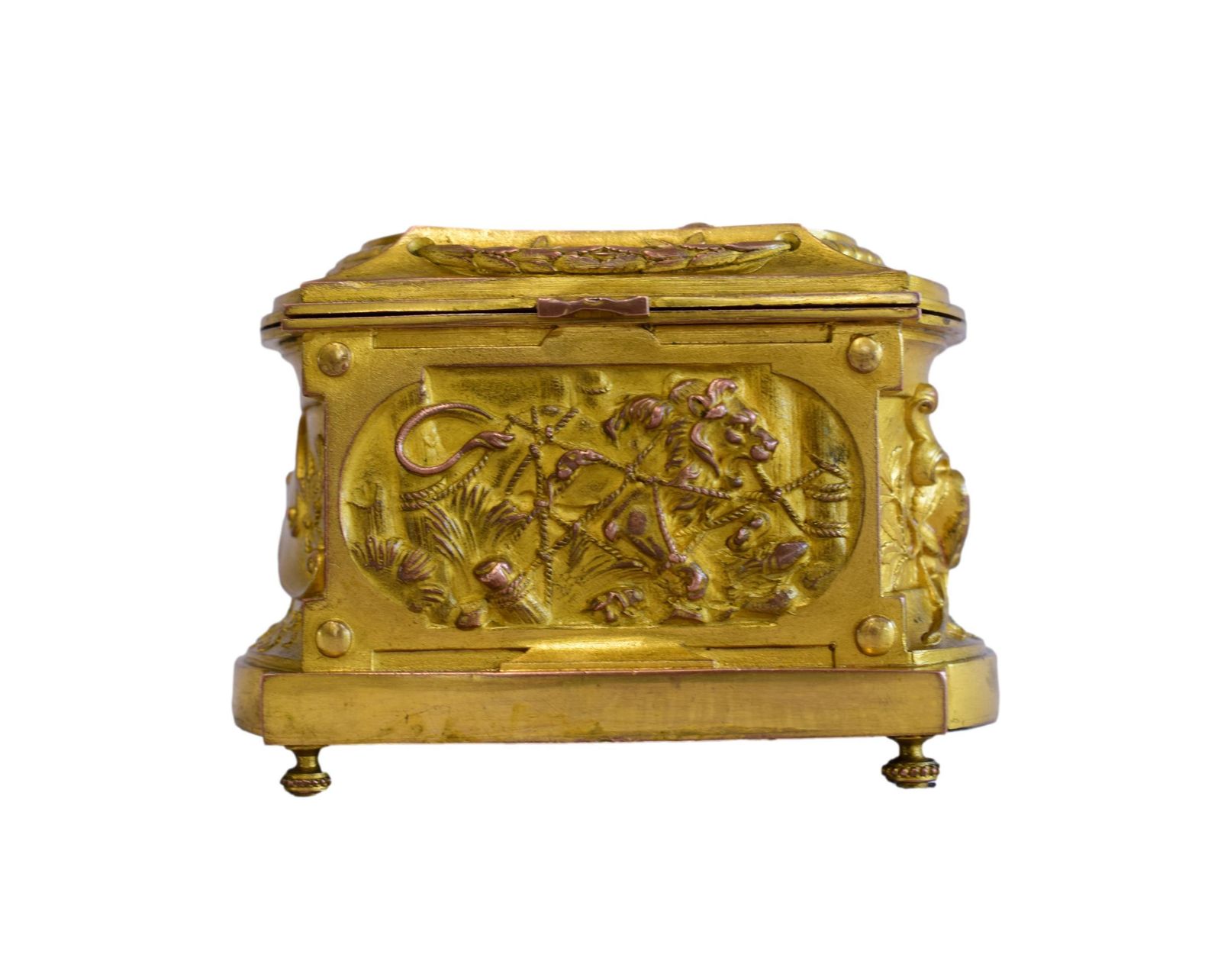 Rare Antique French Jewelry Casket The Fables Of Lafontaine, The Fox And The Crow Box, The Lion And The Rat photo furniture