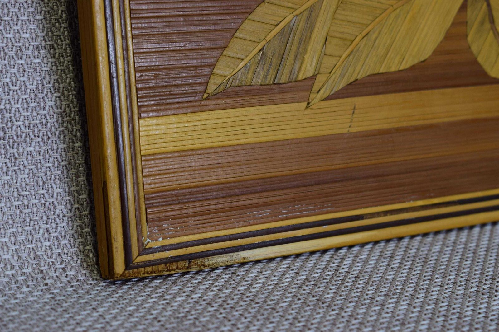 Art Deco Straw Marquetry Wall Panel, Still Life Bunch Of Flowers Wall Art, Straw Inlaid Work photo vinterior