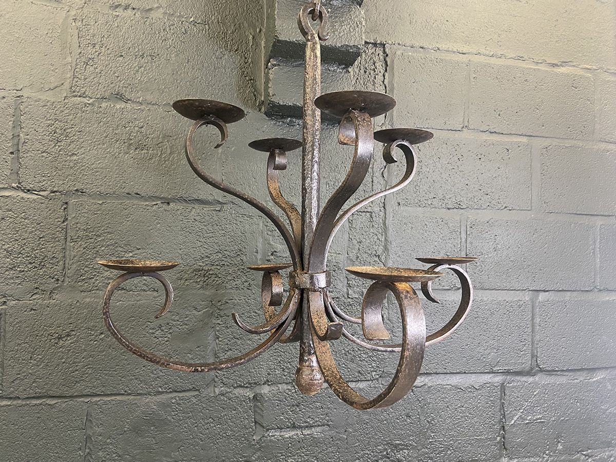 French Antique Wrought Iron Candle Chandelier photo furniture