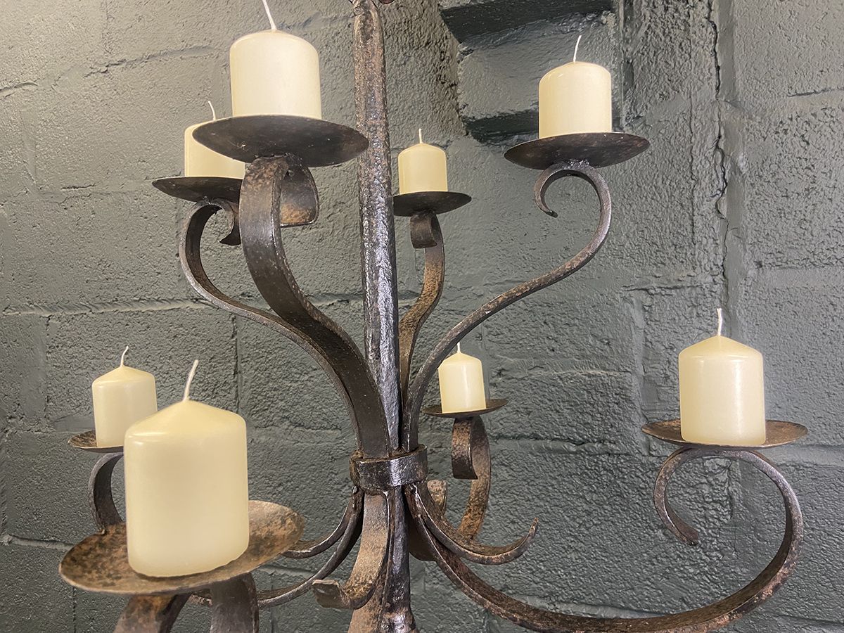 photo vintage French Antique Wrought Iron Candle Chandelier