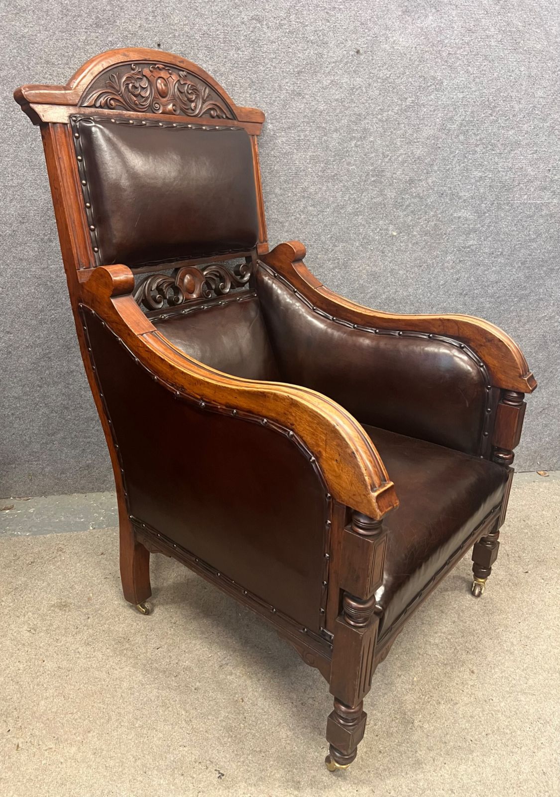 Pair Of Antique Walnut & Leather Armchairs photo furniture