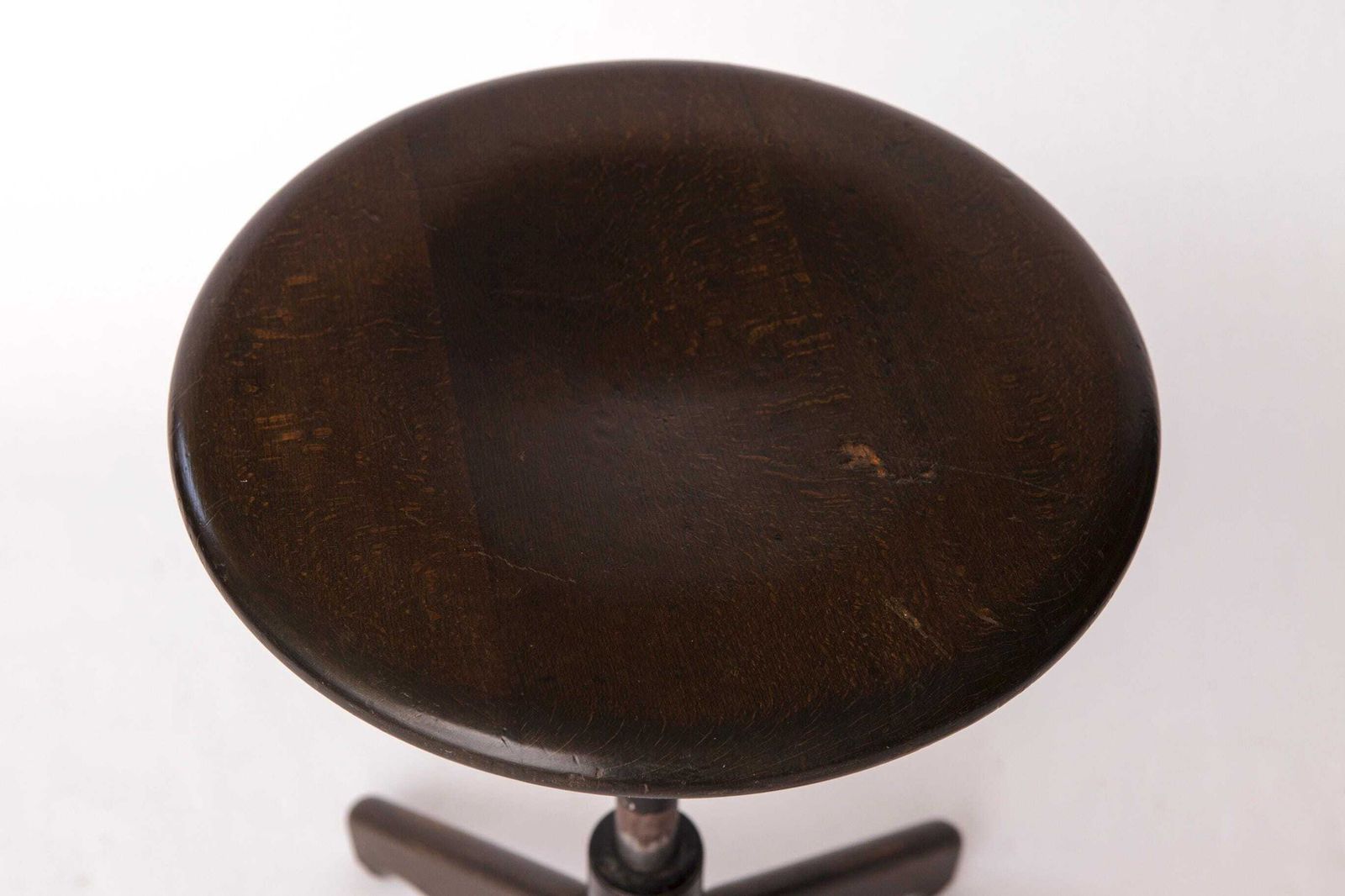 Vintage Swivel Stool – 1950s/1960s German Industrial Beech Or Oak, Dark Stain, Mid Century Design photo furniture