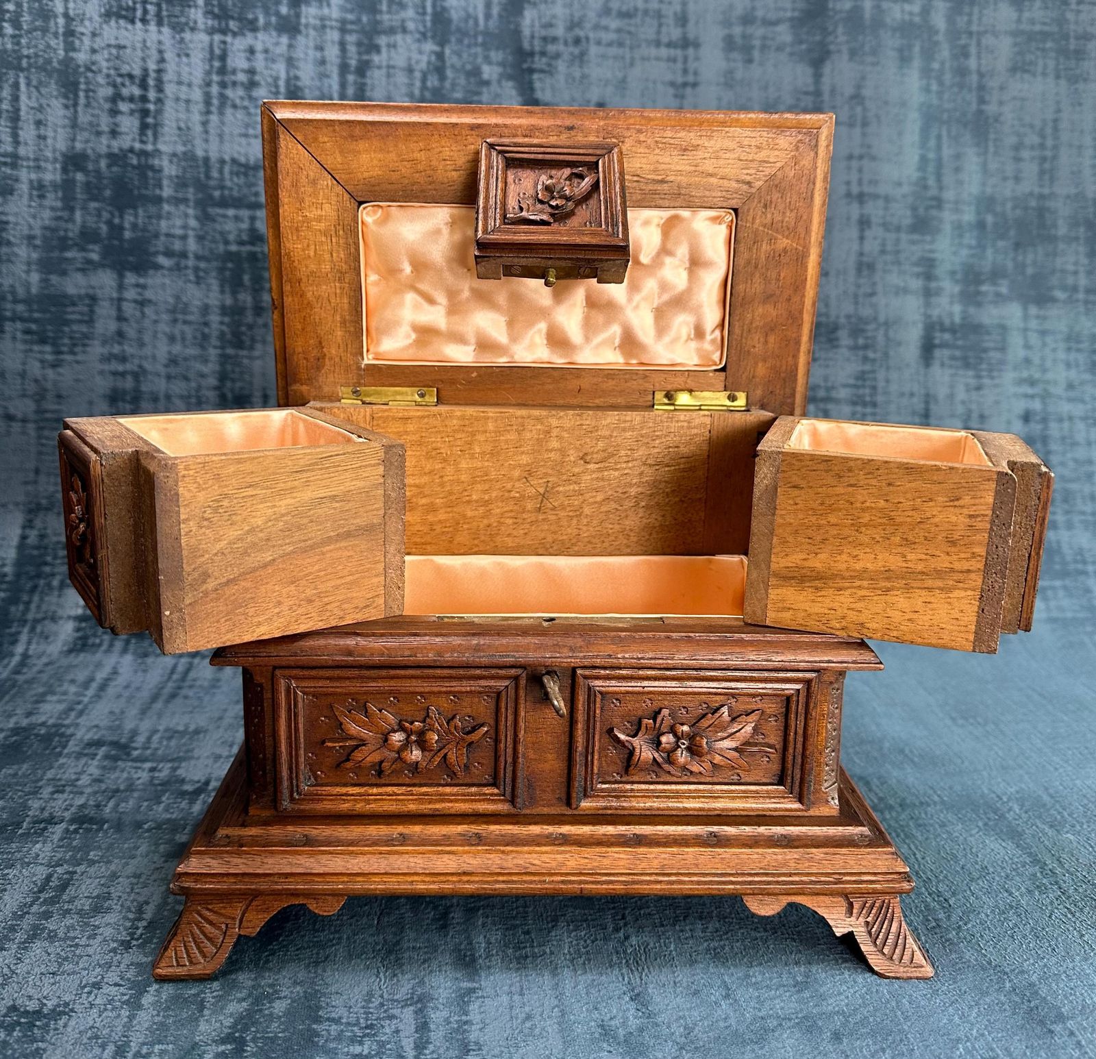 Antique Black Forest Jewelry Casket, Carved Wood Birds Pheasant Box Cabinet, Gift For Her photo Home Decor