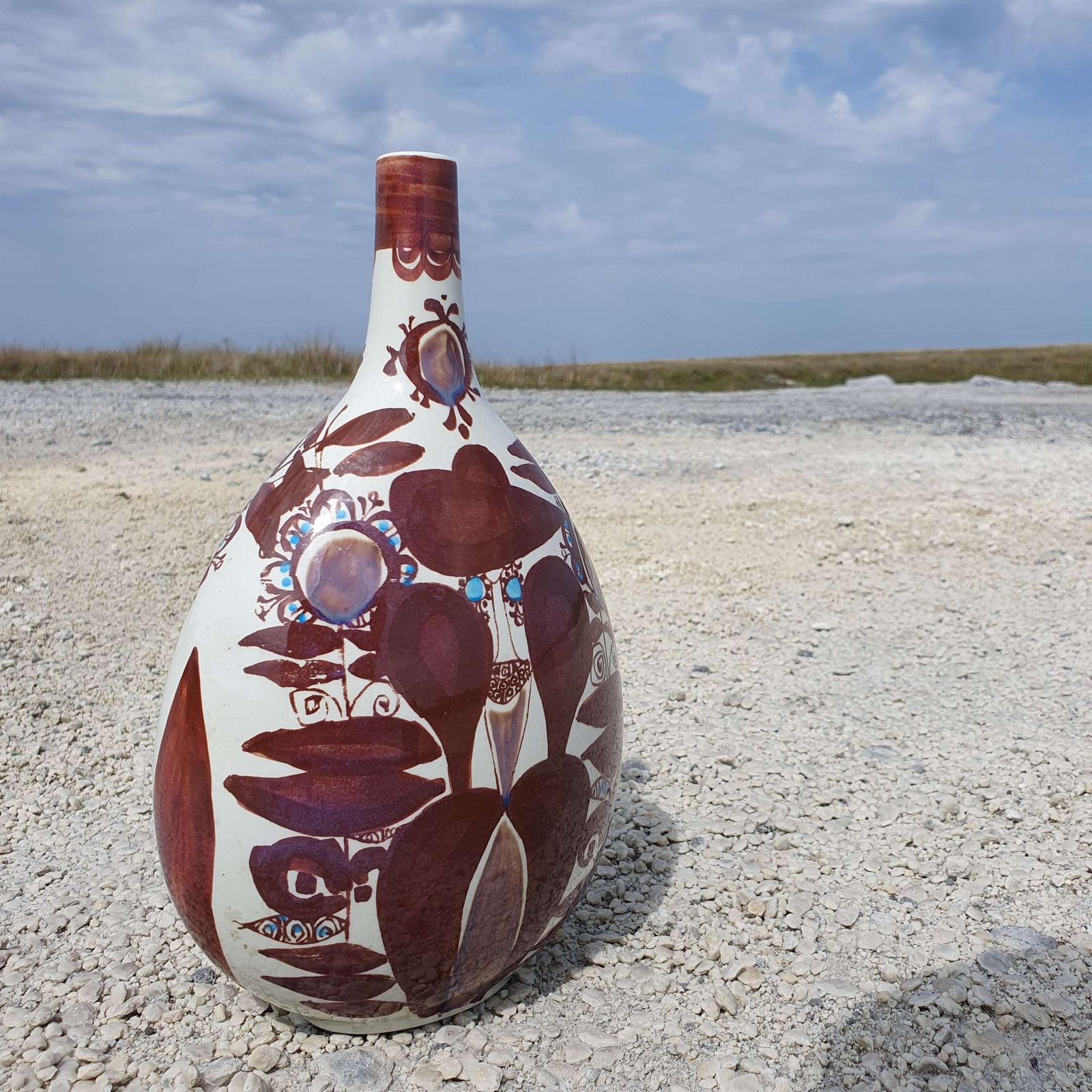 Kari Christensen For Royal Copenhagen, Denmark. A Hand Decorated "Faience" Bottle Vase. photo for sale