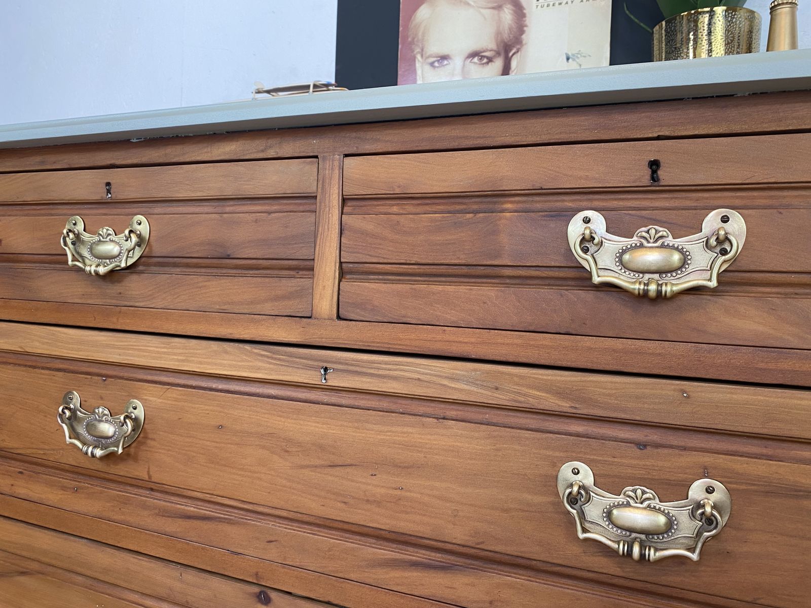 Chest Of Drawers, Satinwood Duck Egg Blue, 1950s Mid Century photo vinterior
