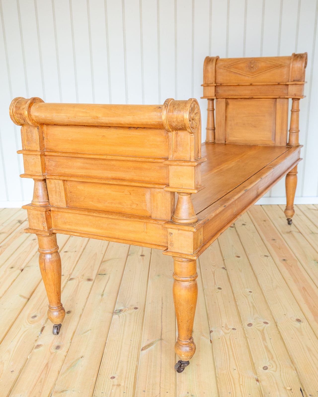 Large Blonde Window Seat Daybed Banquette Benc.H Neoclassical Directoire Empire Antiqu.E Regency Style Stripped Pine photo buy