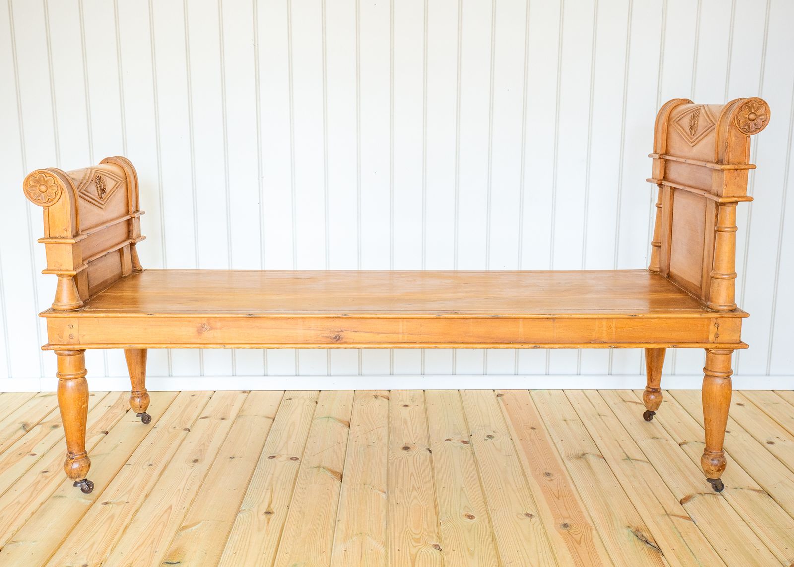 Furniture Large Blonde Window Seat Daybed Banquette Benc.H Neoclassical Directoire Empire Antiqu.E Regency Style Stripped Pine photo