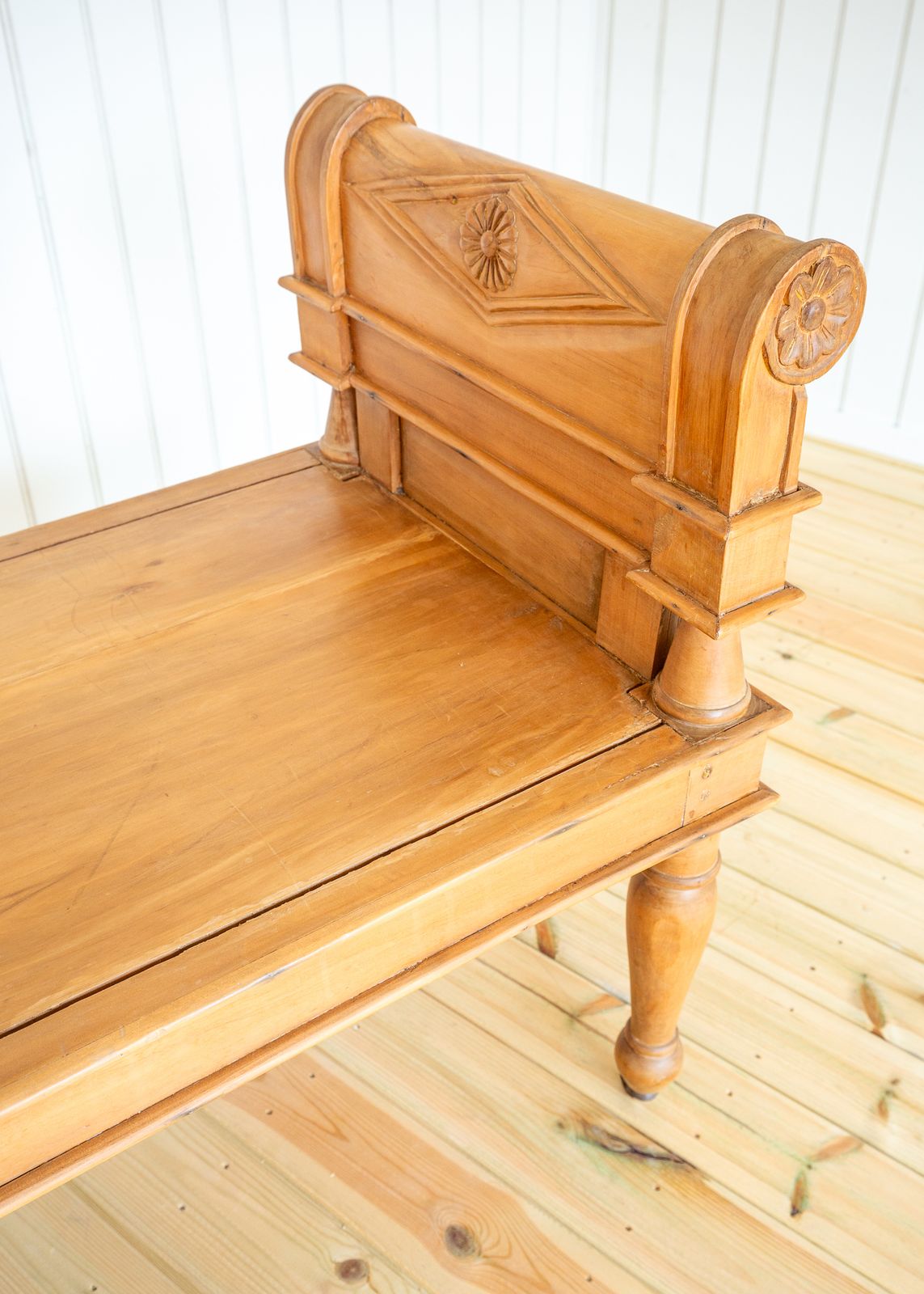 Large Blonde Window Seat Daybed Banquette Benc.H Neoclassical Directoire Empire Antiqu.E Regency Style Stripped Pine photo Furniture