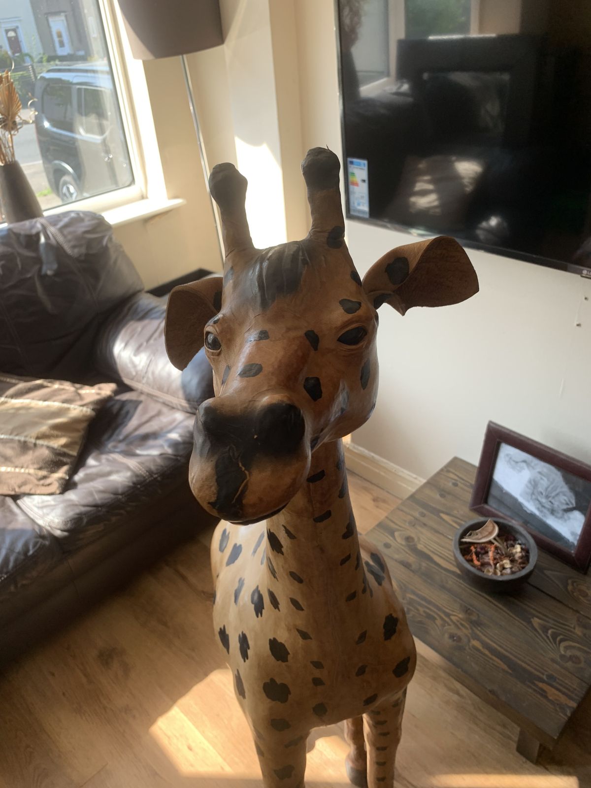 Rare Huge Vintage 1950’s Leather Decorative Giraffe 20th Century 1950’s photo for sale